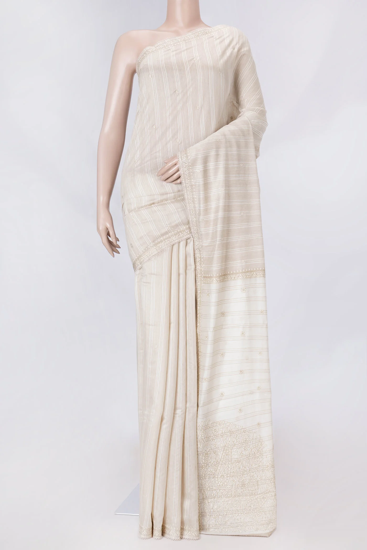 Beige Dual Tone Tussar Saree