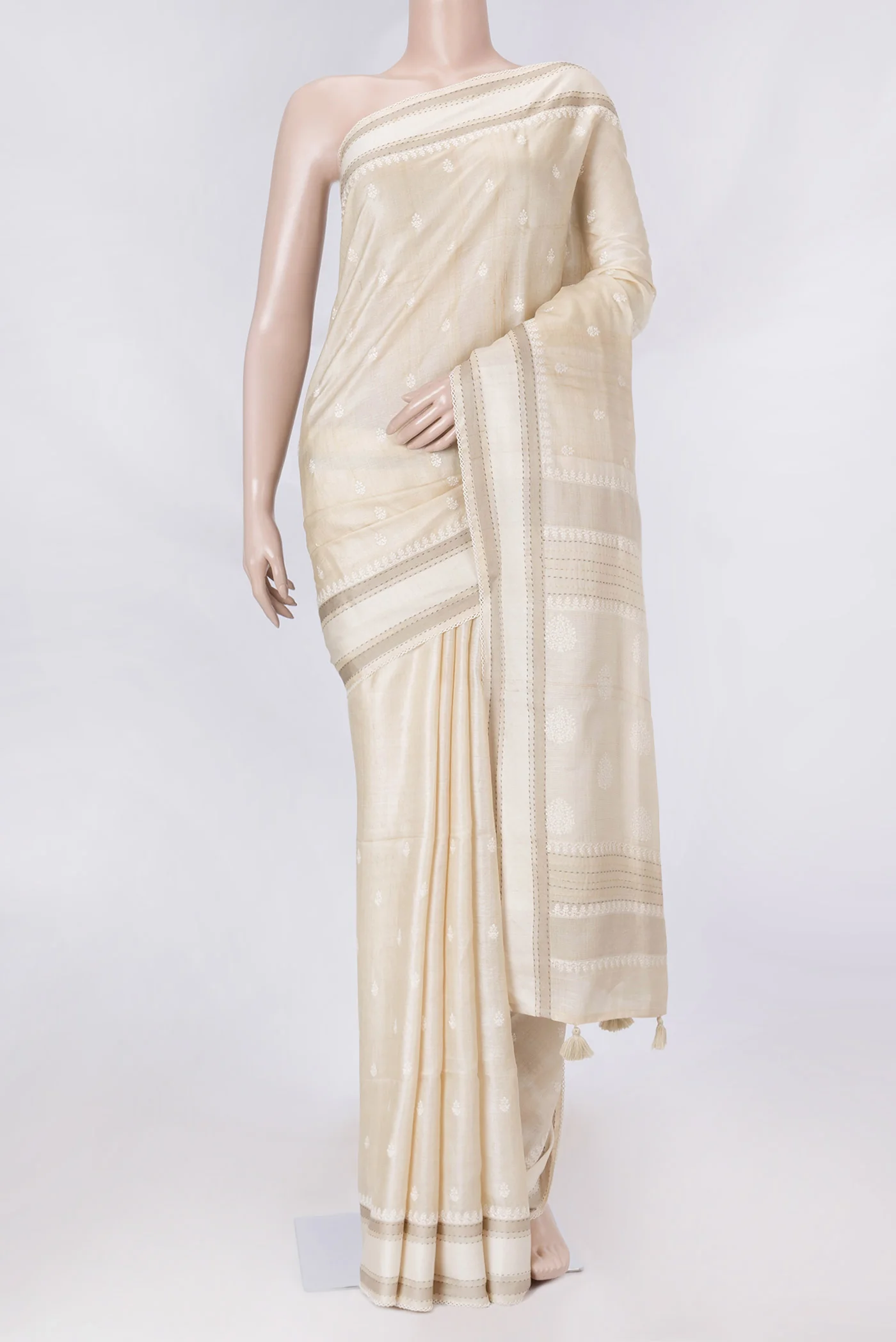Beige Dual Tone Tussar Saree