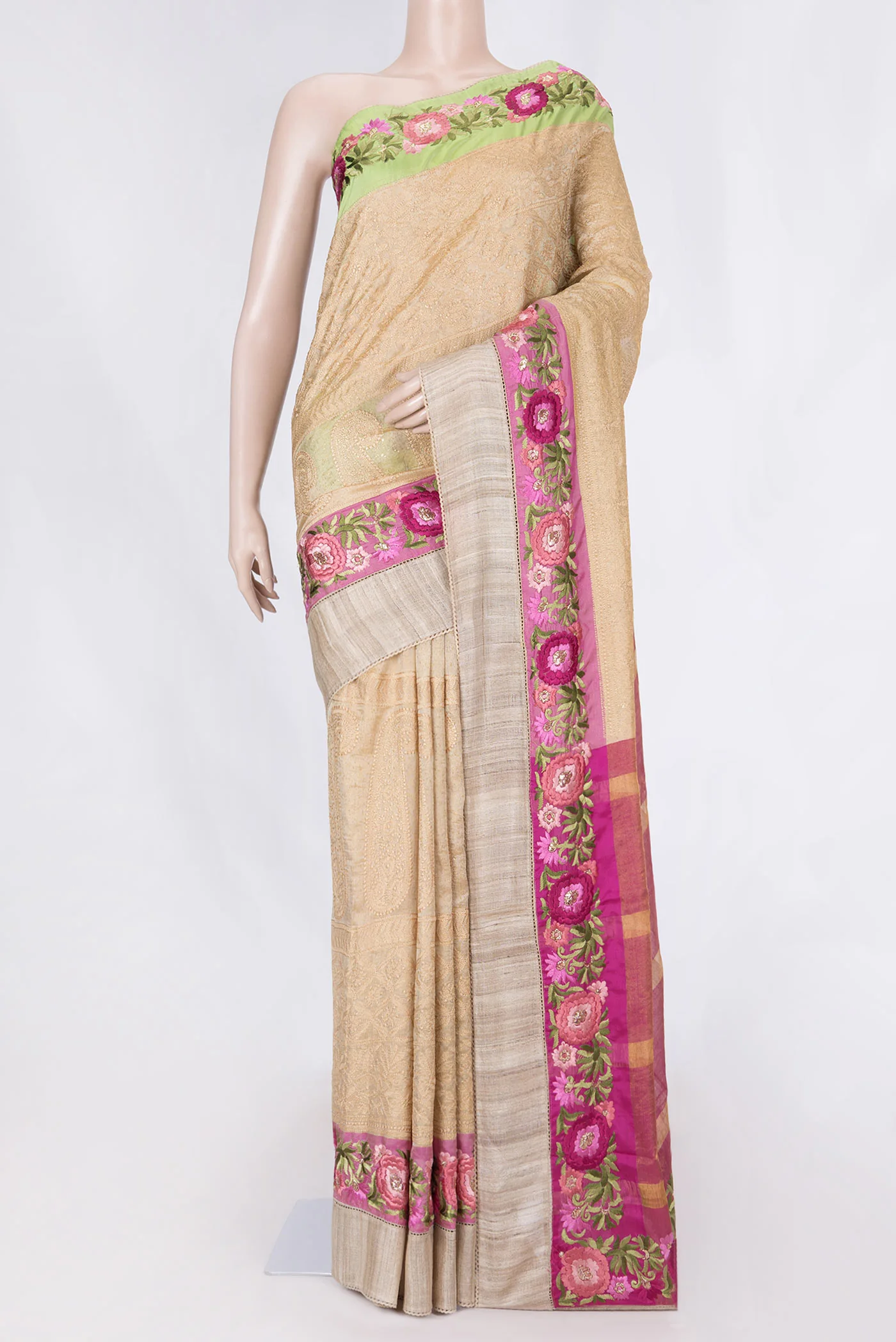 Beige Tussar Silk Saree
