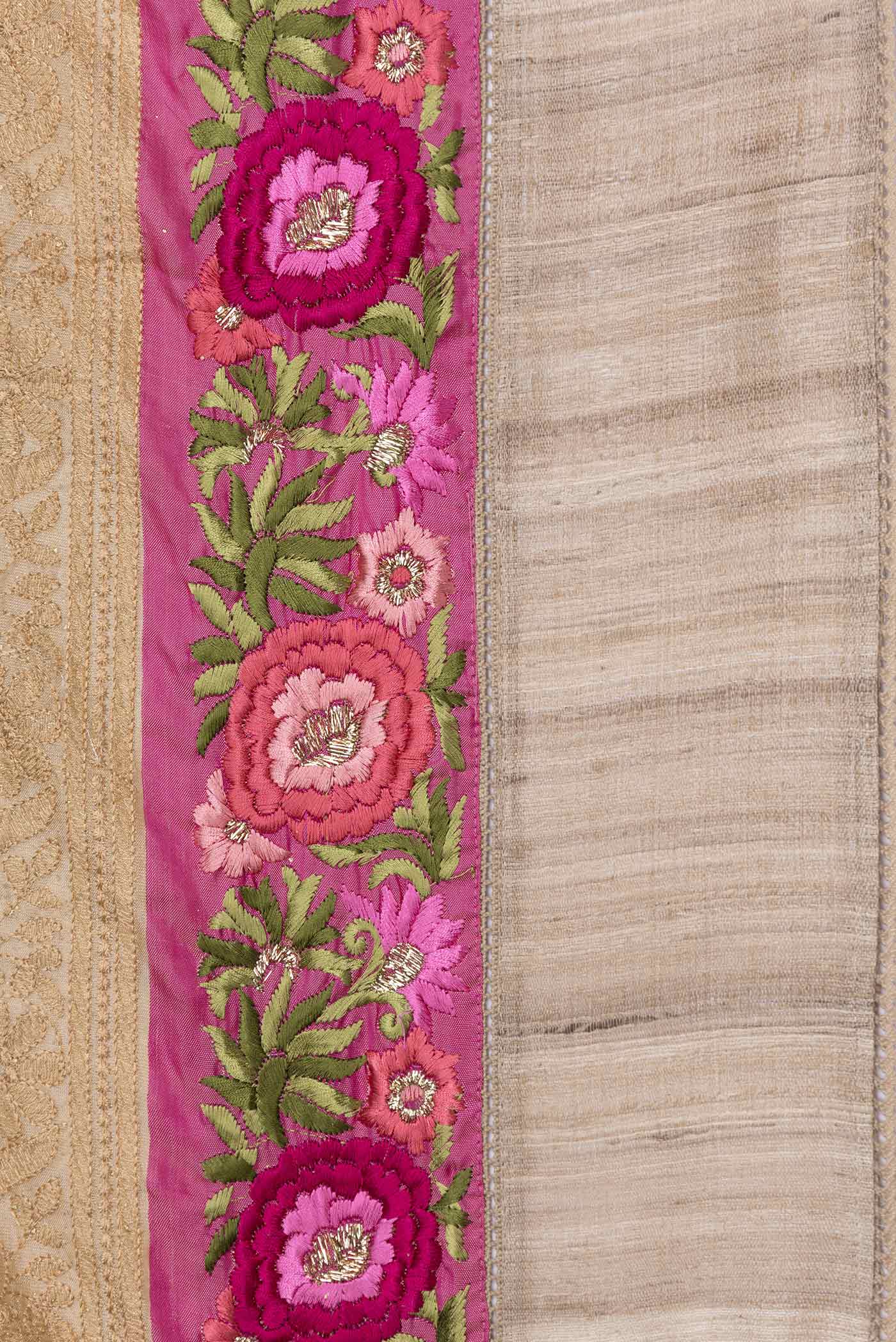Beige Tussar Silk Saree - Image 3
