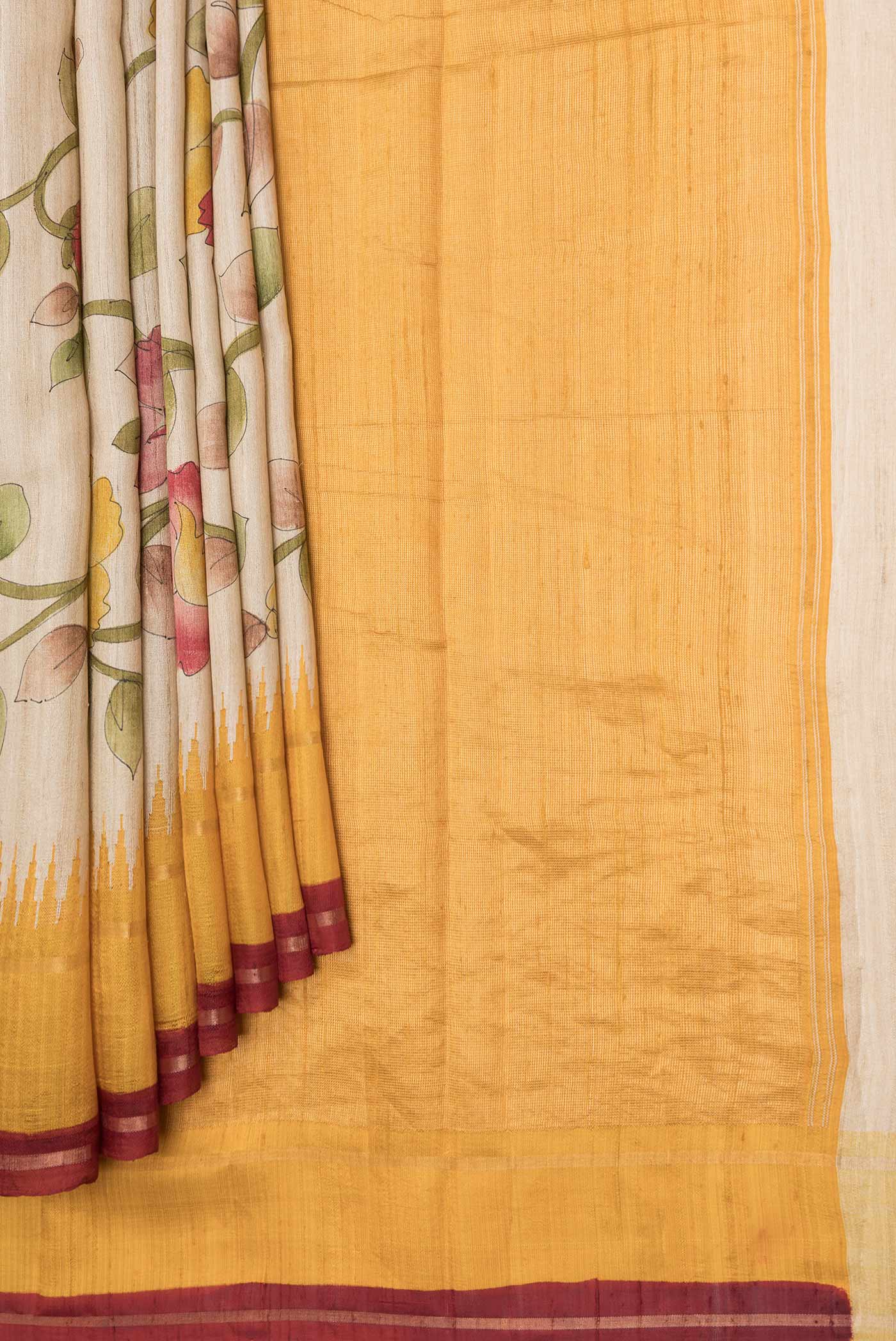 Beige Dual Tone Tussar Saree - Image 4