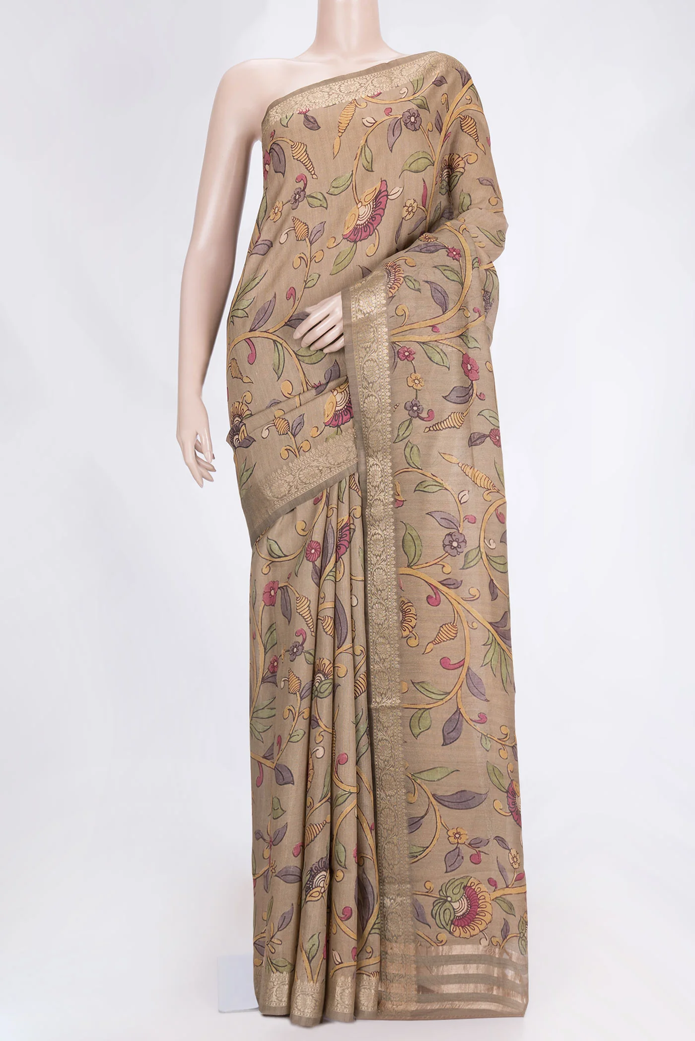 Beige Dual Tone Tussar Saree