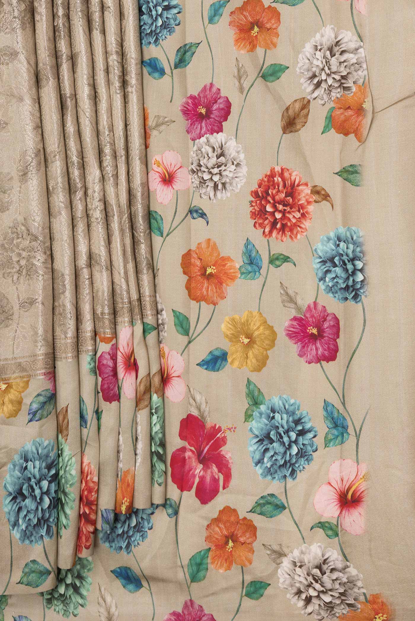 Beige Dual Tone Tussar Saree - Image 3