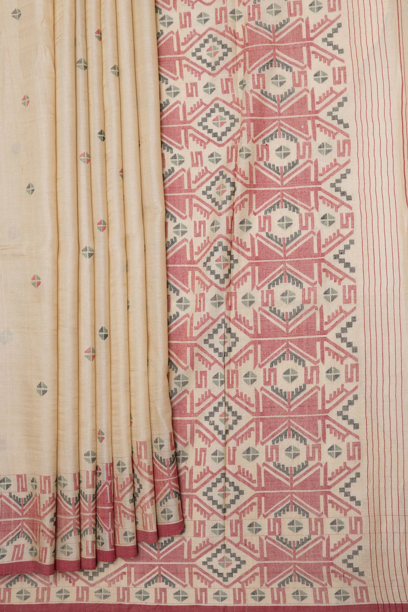 Beige Tussar Silk Saree - Image 4