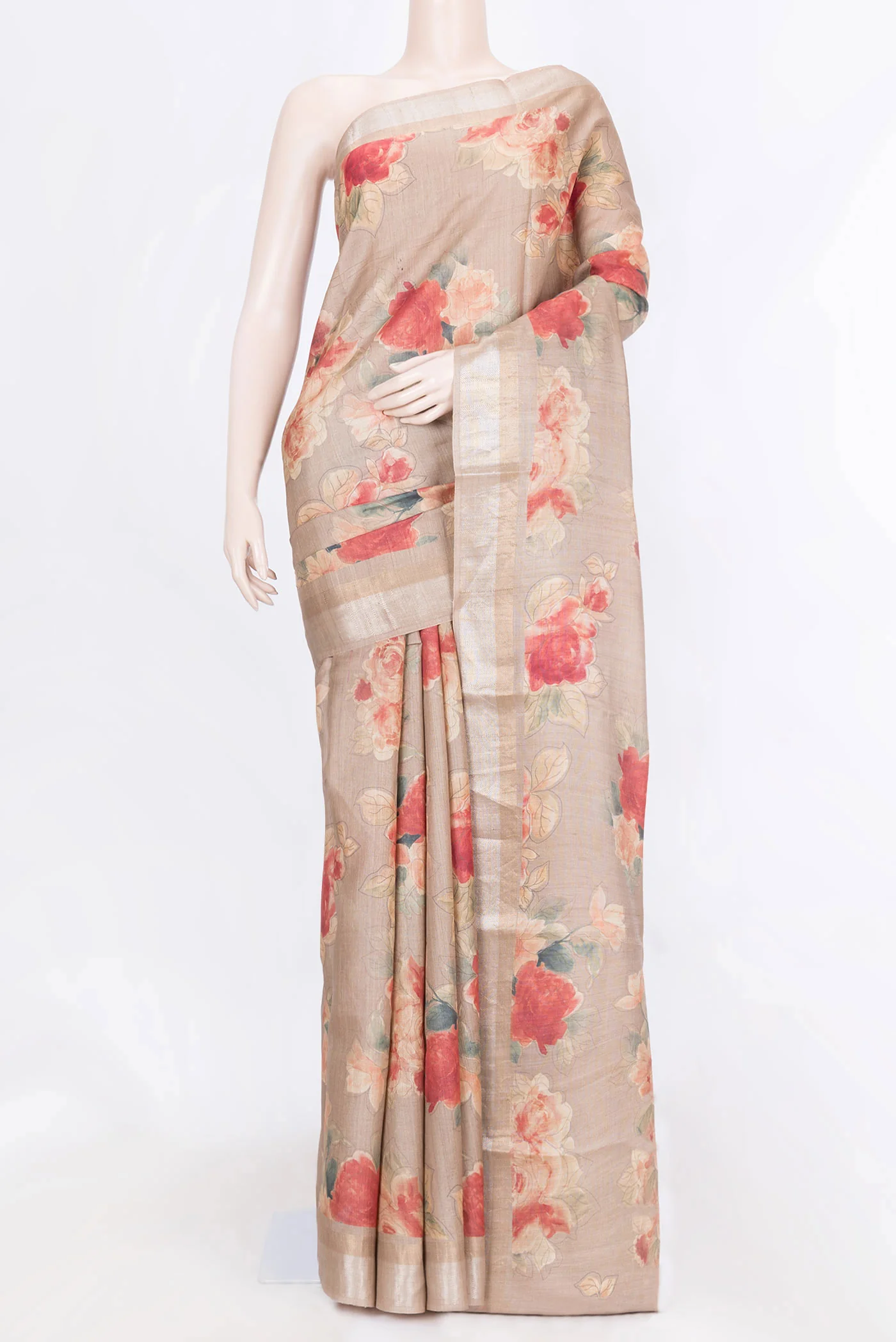 Beige Dual Tone Tussar Silk Saree