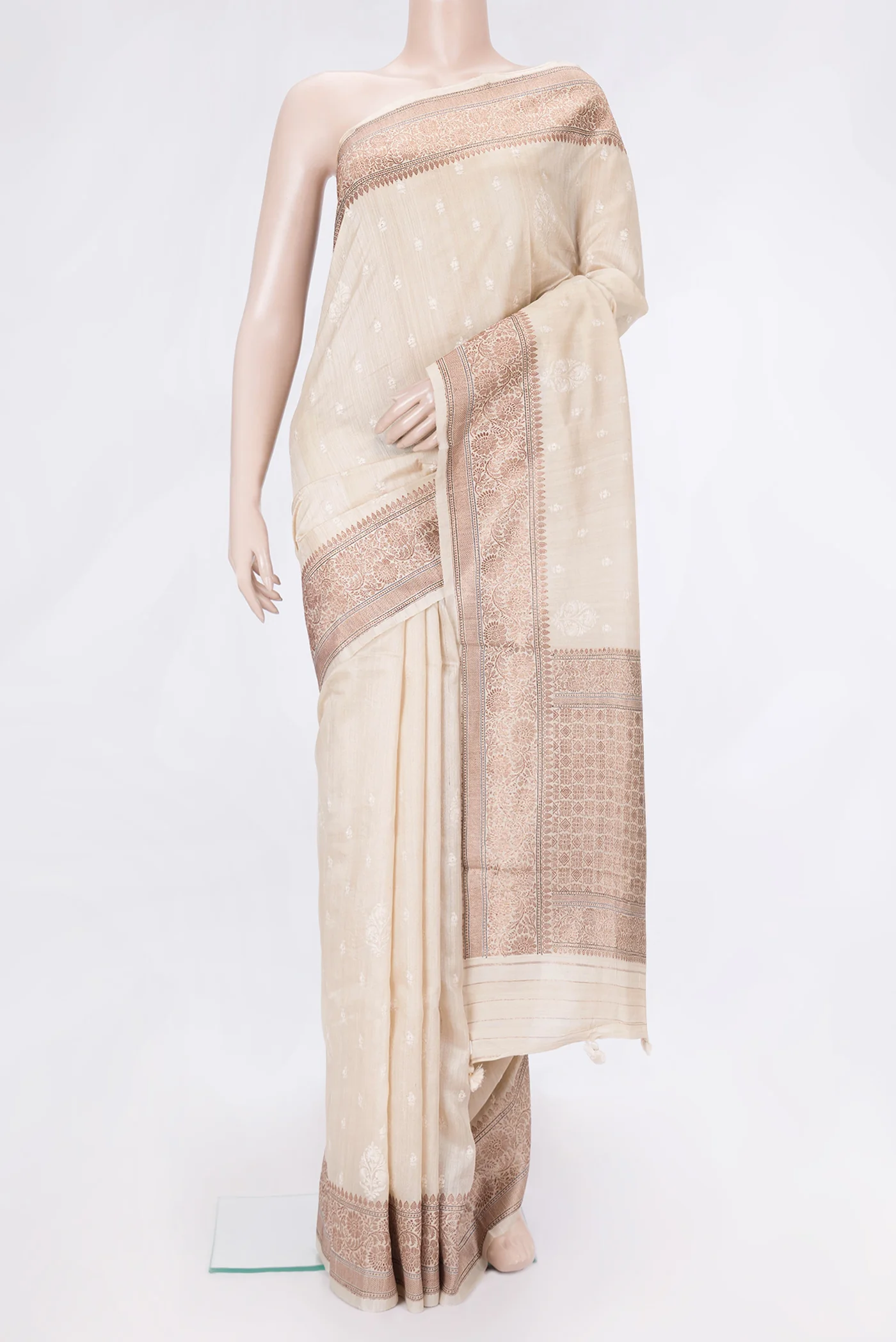 Beige Tussar Silk Saree