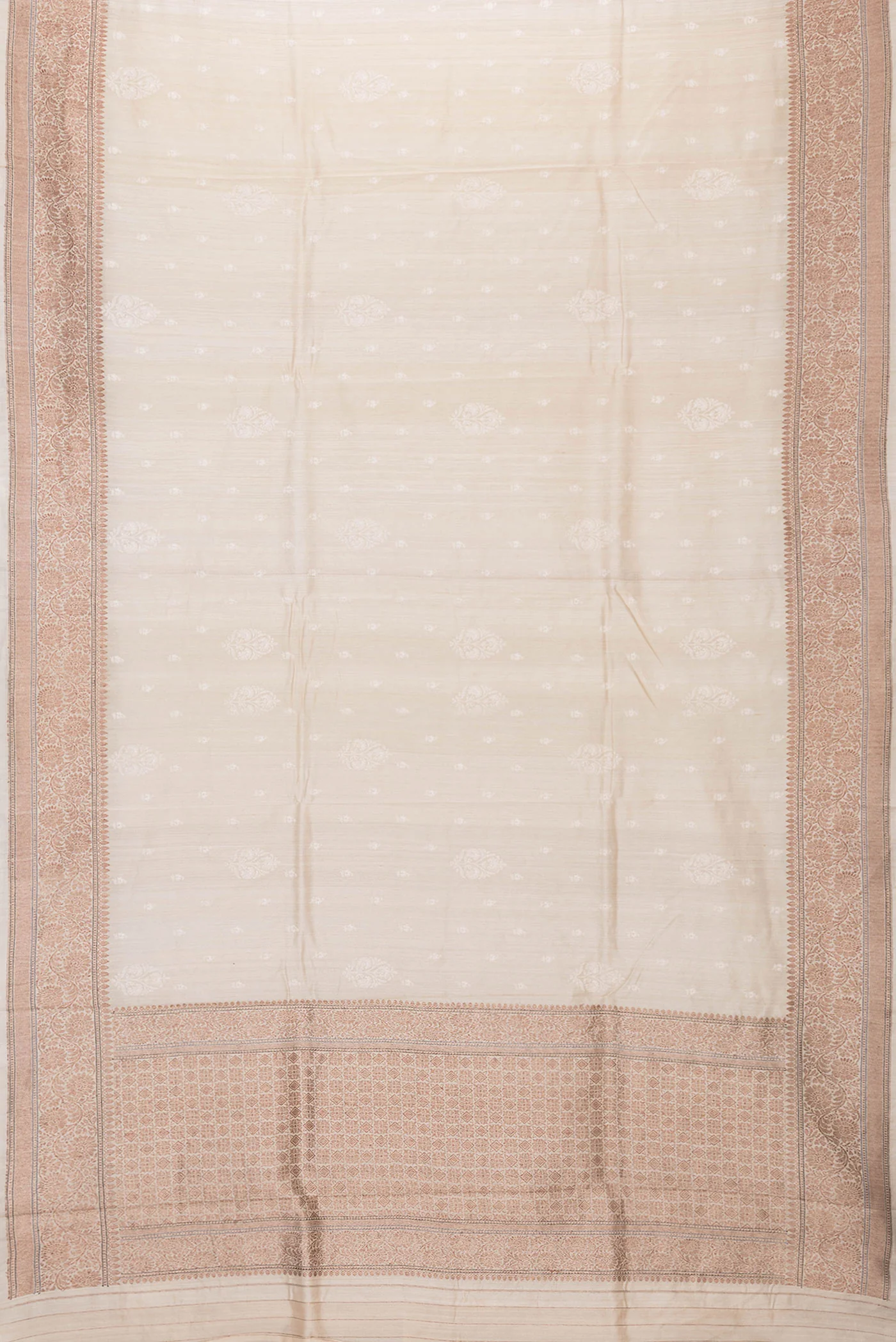 Beige Tussar Silk Saree - Image 6