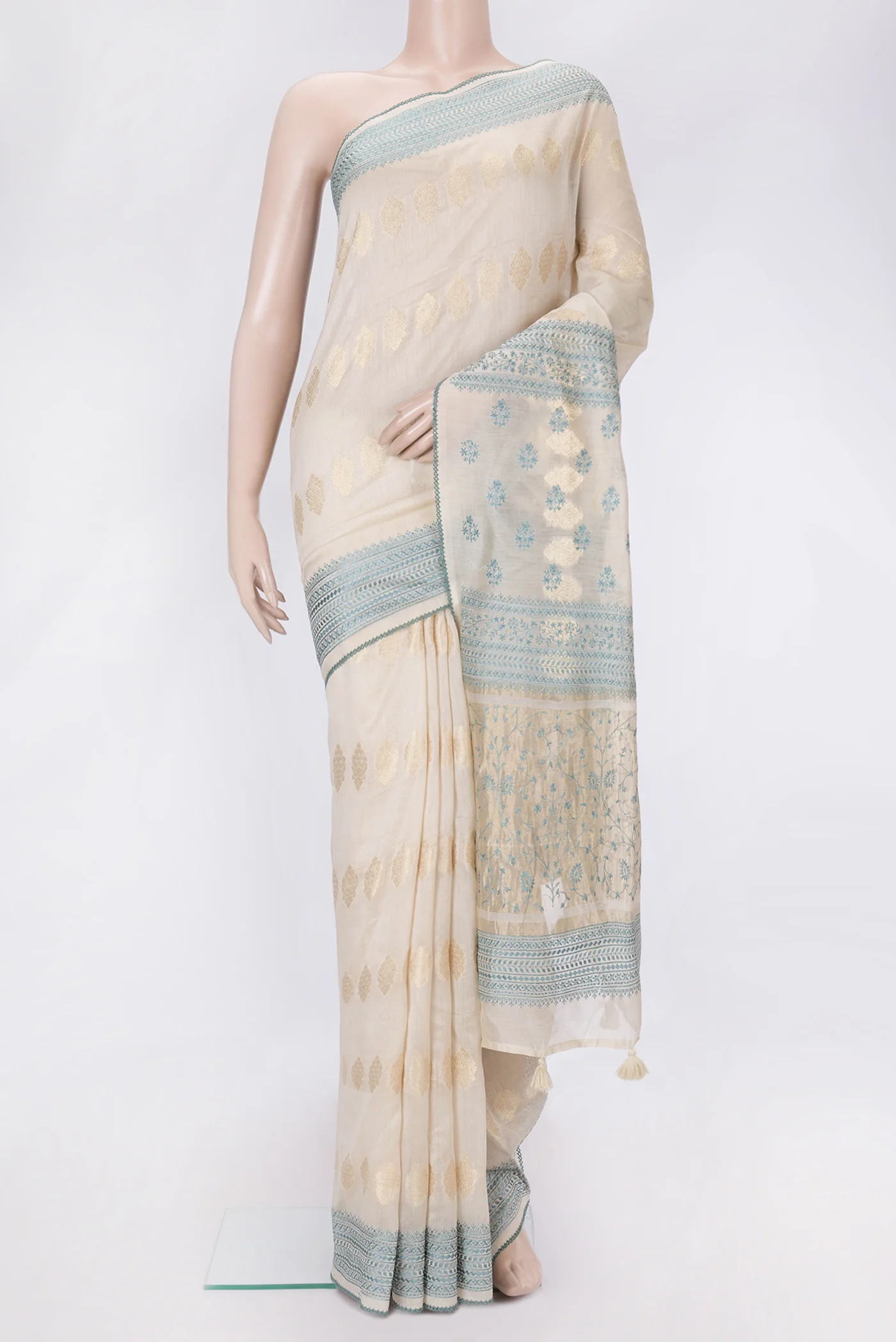 Cream Tussar Silk Saree