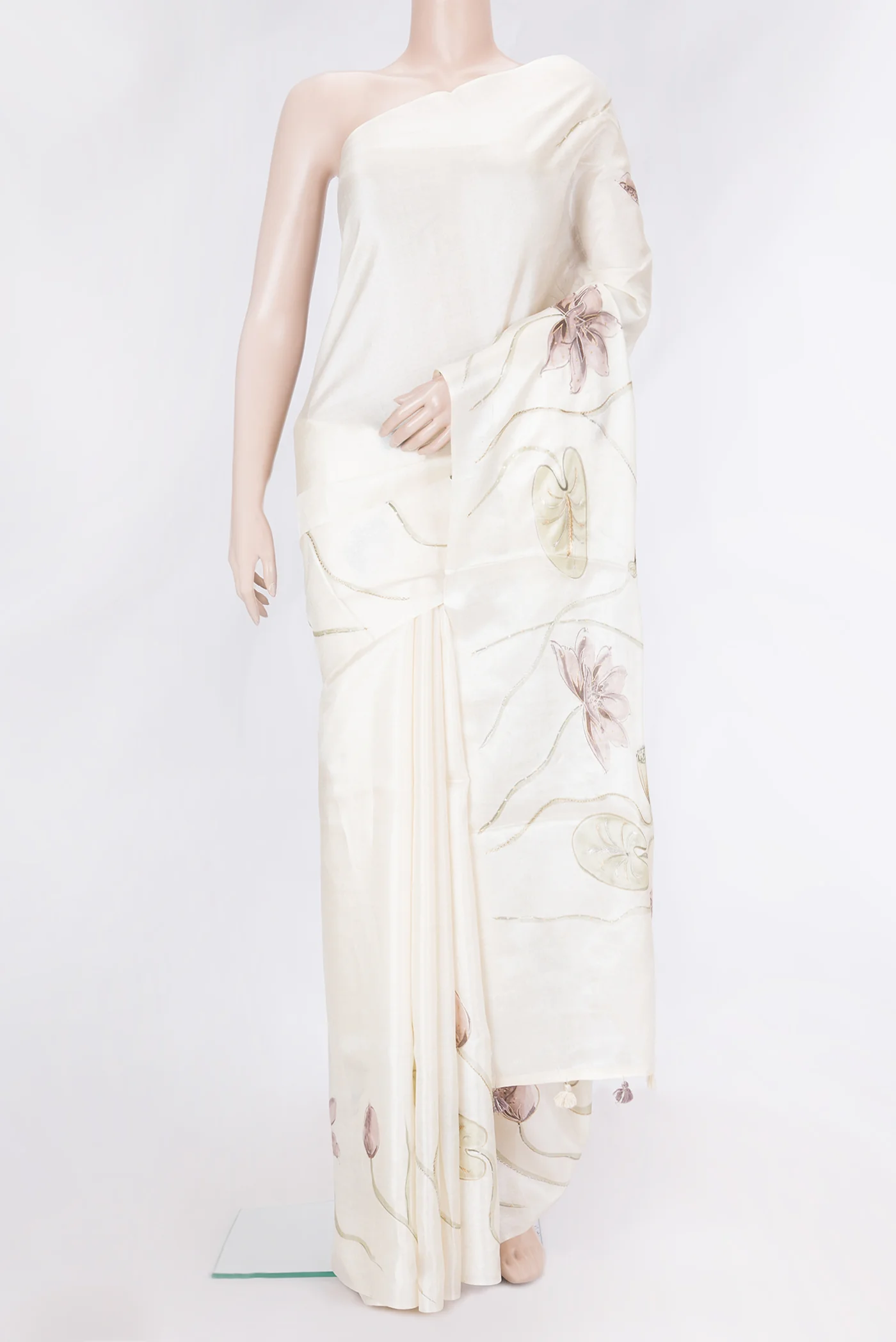 Cream Tussar Silk Saree