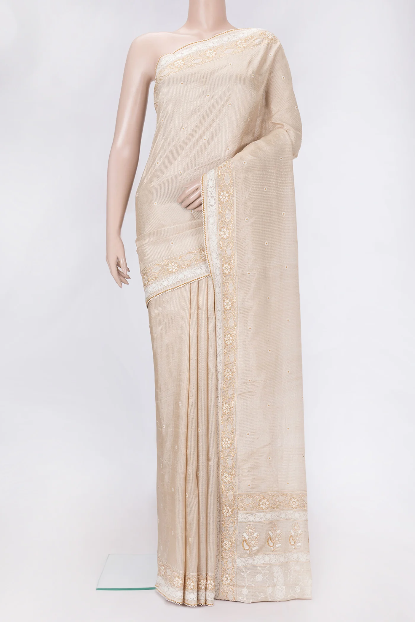 Beige Tussar Silk Saree