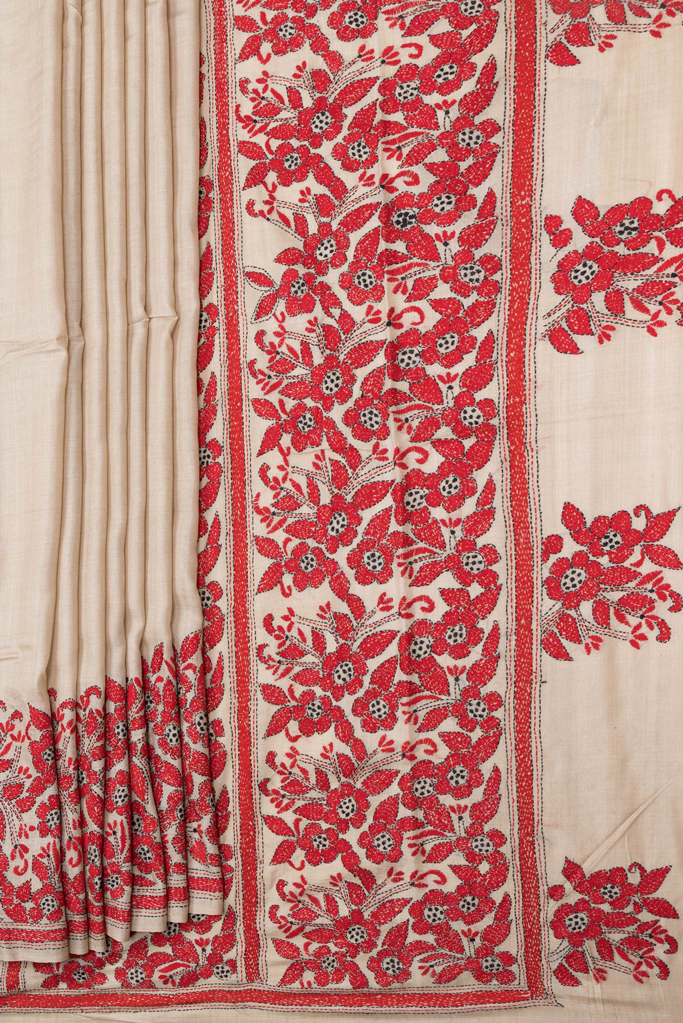 Beige Tussar Silk Saree - Image 4