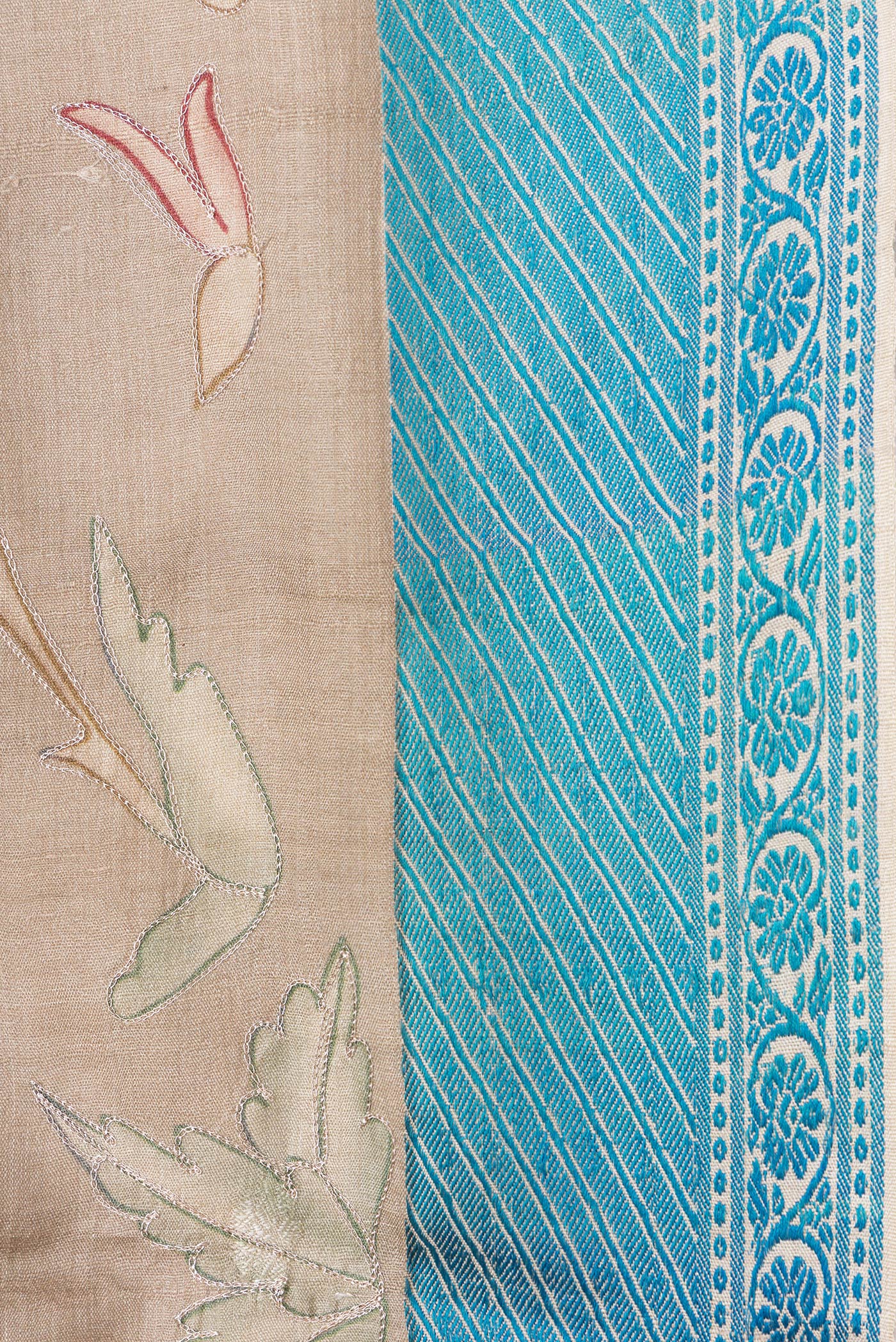 Beige Tussar Silk Saree - Image 3