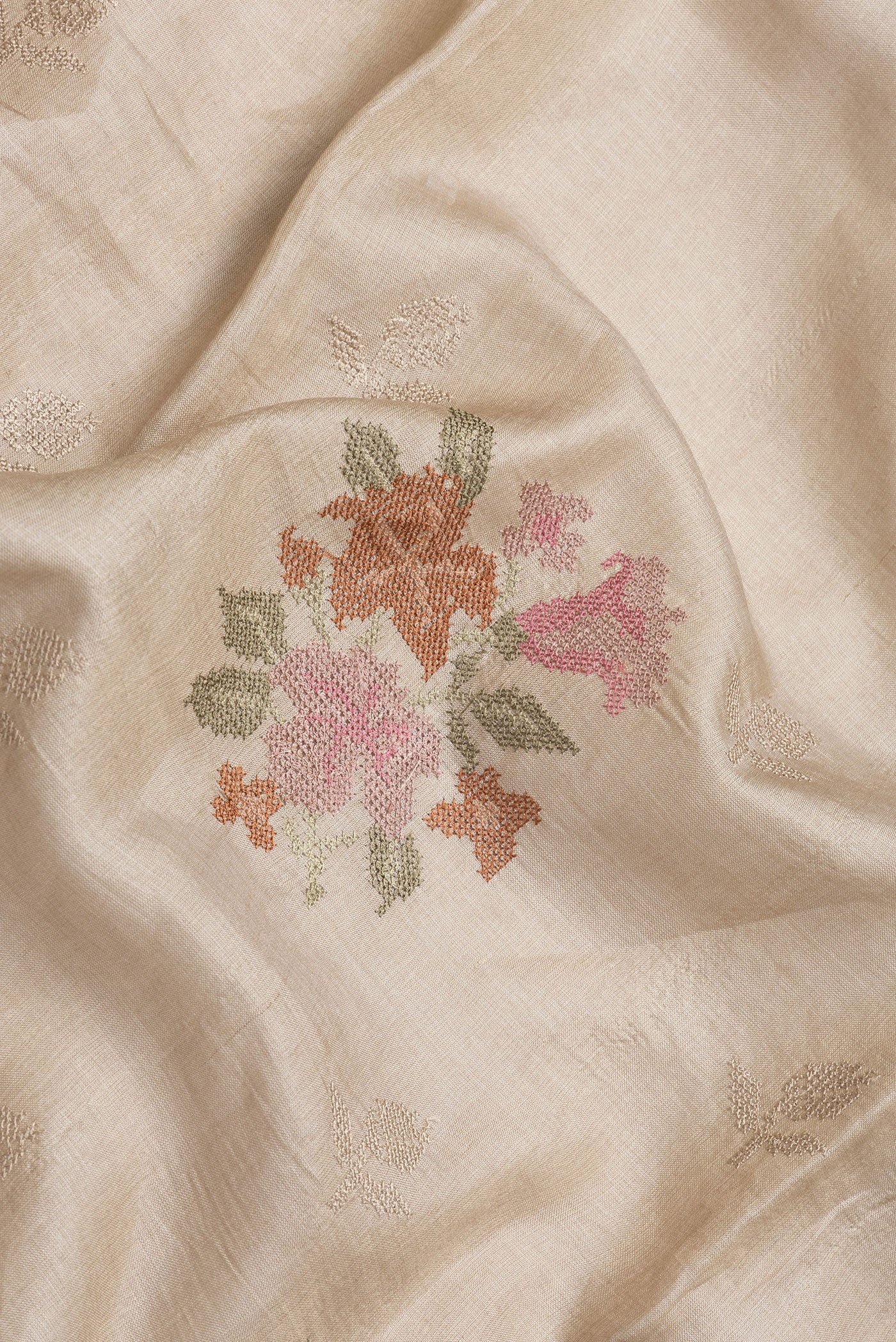 Beige Tussar Silk Saree - Image 2