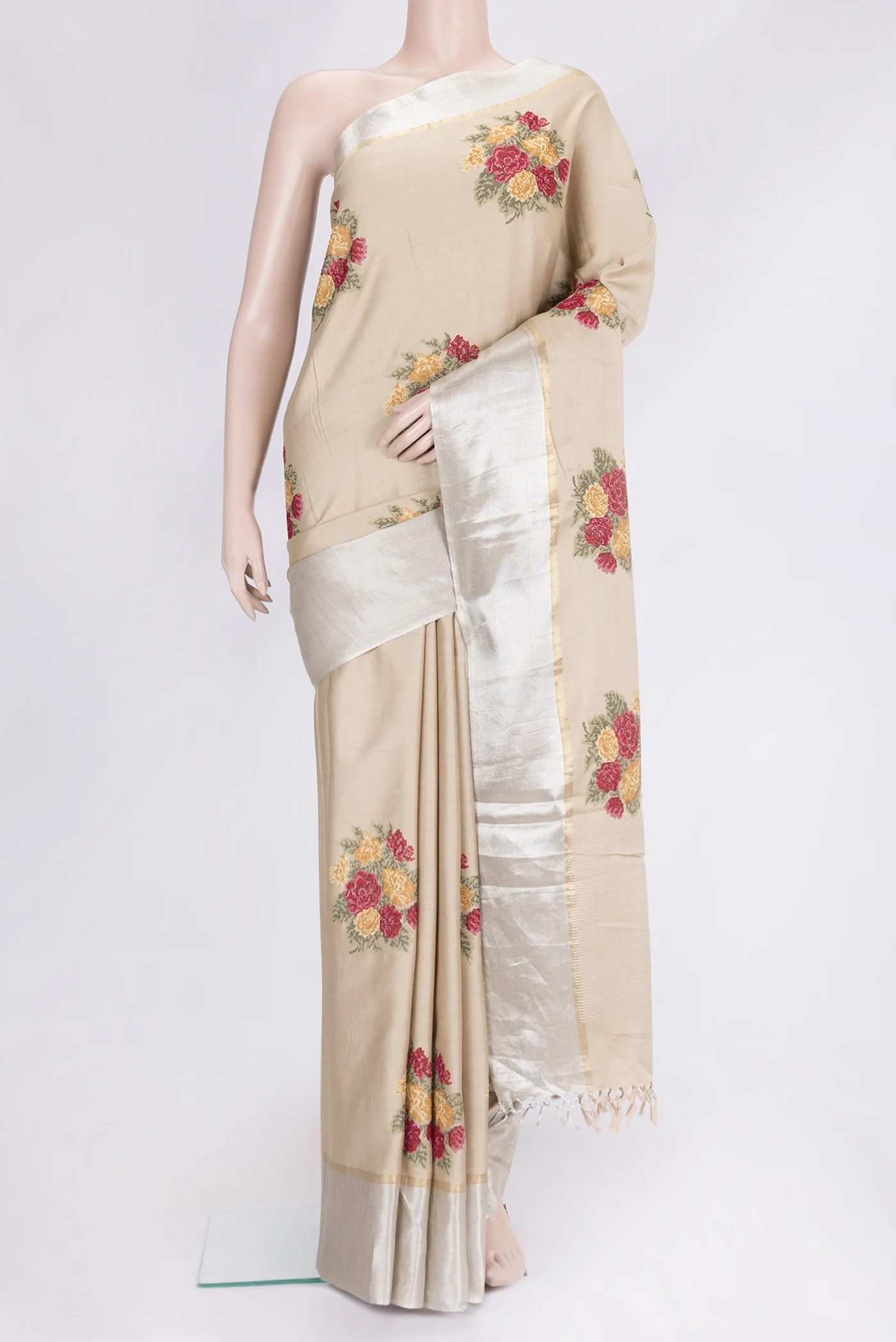 Beige Tussar Silk Saree