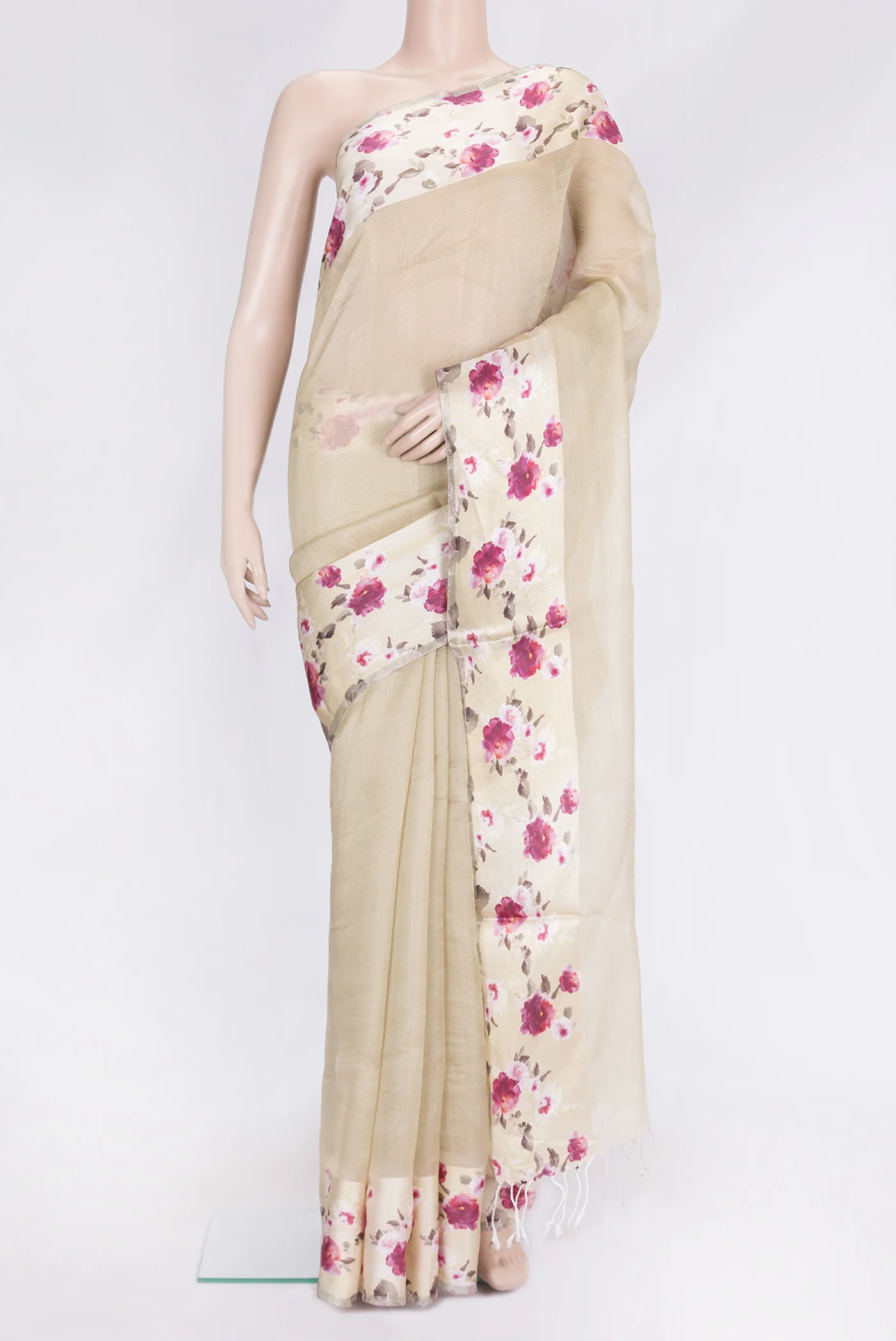Beige Tussar Silk Saree