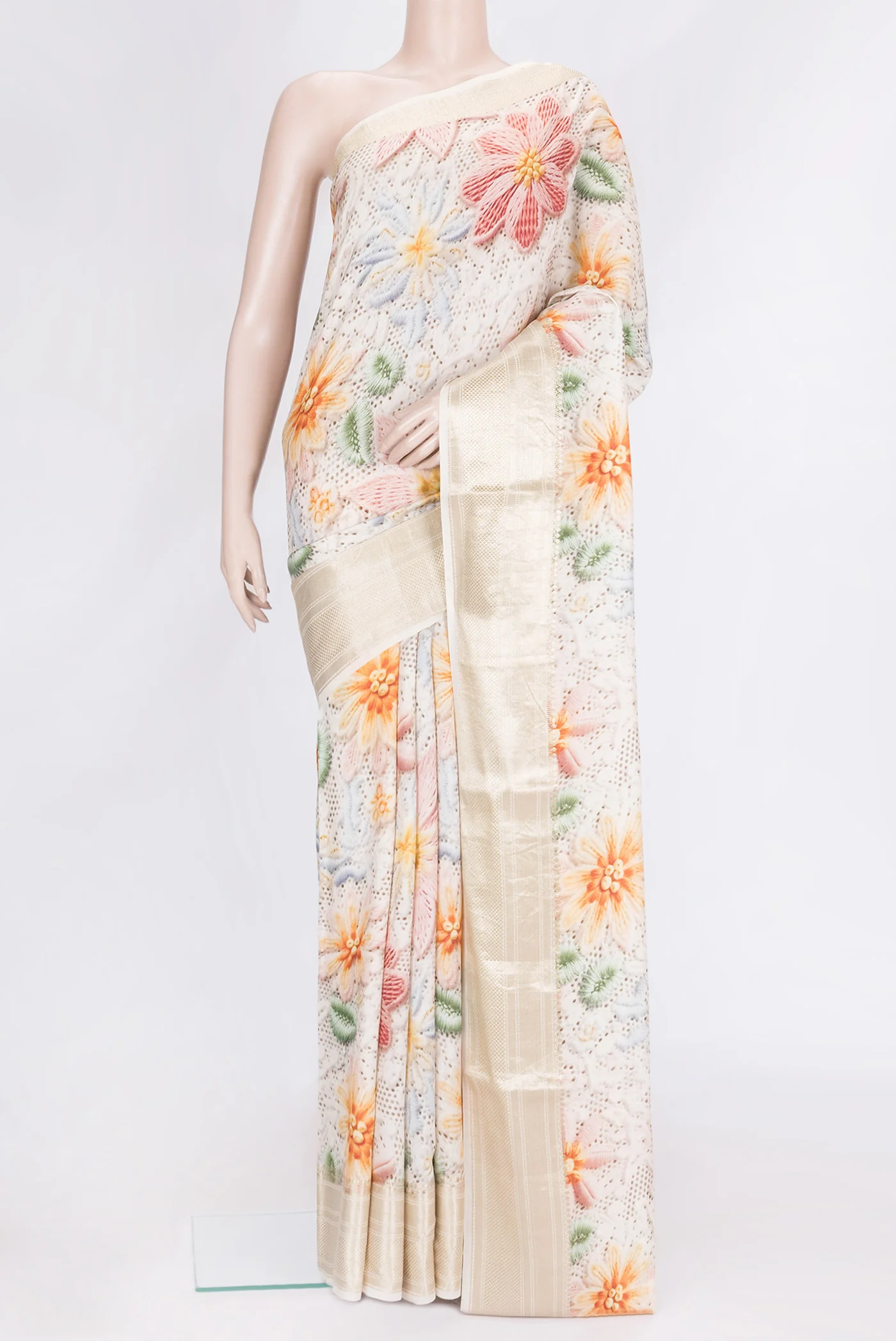 Beige Tussar Silk Saree