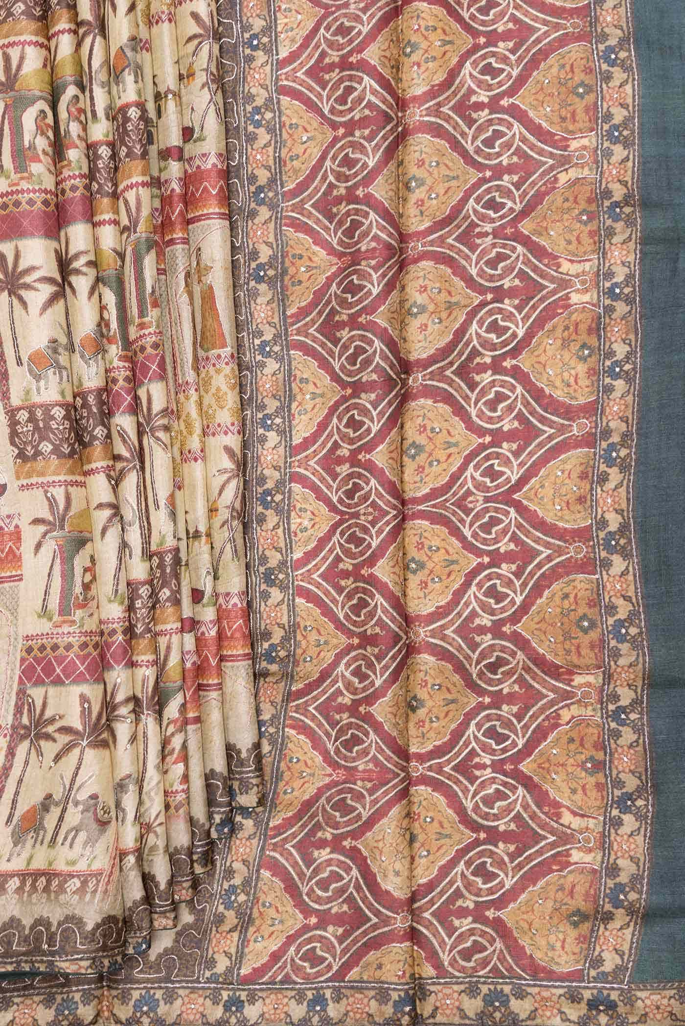 Beige Dual Tone Tussar Silk Saree - Image 2