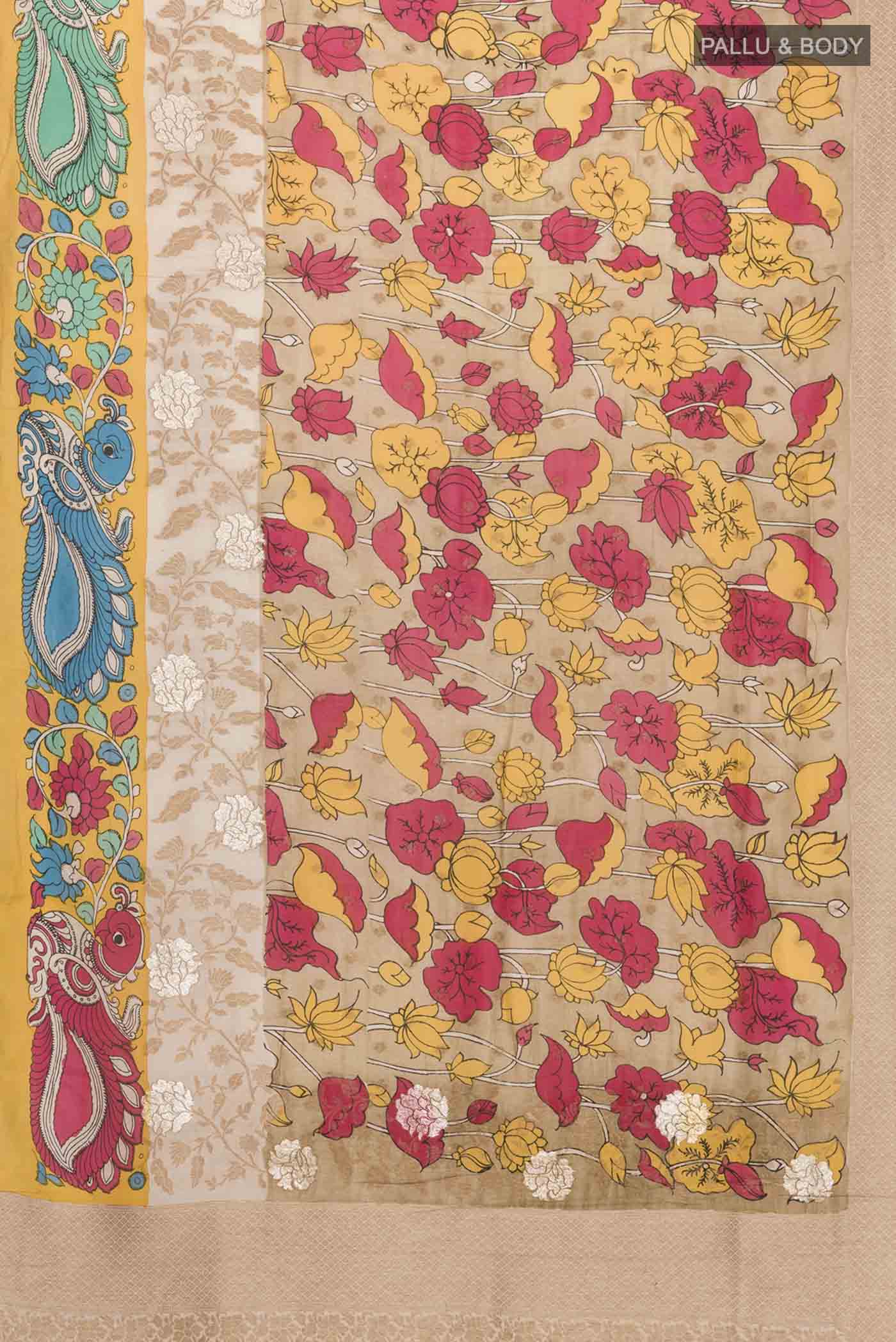 Beige Kalamkari Cotton Saree - Image 6