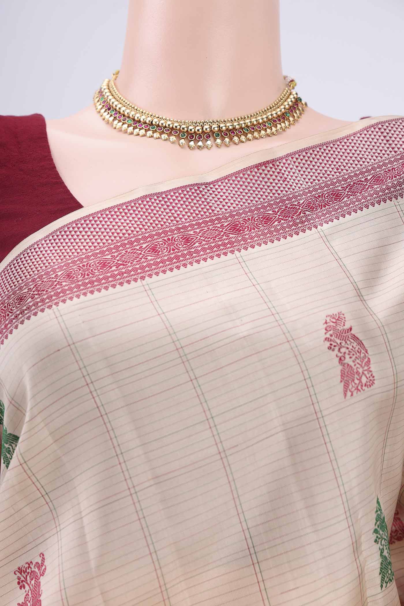 Beige Kanchipuram Silk Saree - Image 2