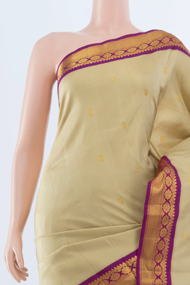 Pure Silk Pure Zari Beige Kanchipuram Saree - Image 2
