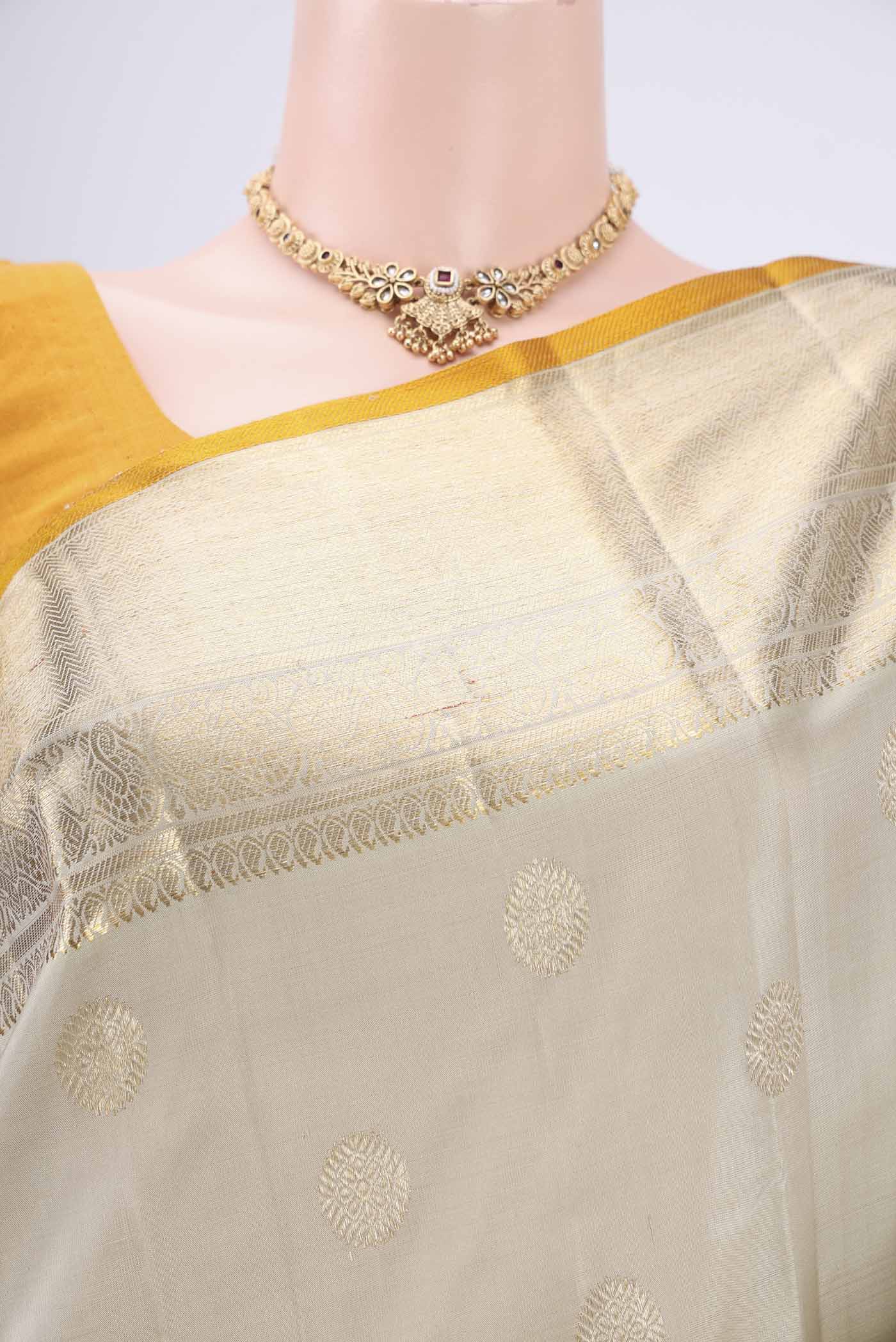 Beige Kanjivaram Silk Saree - Image 2