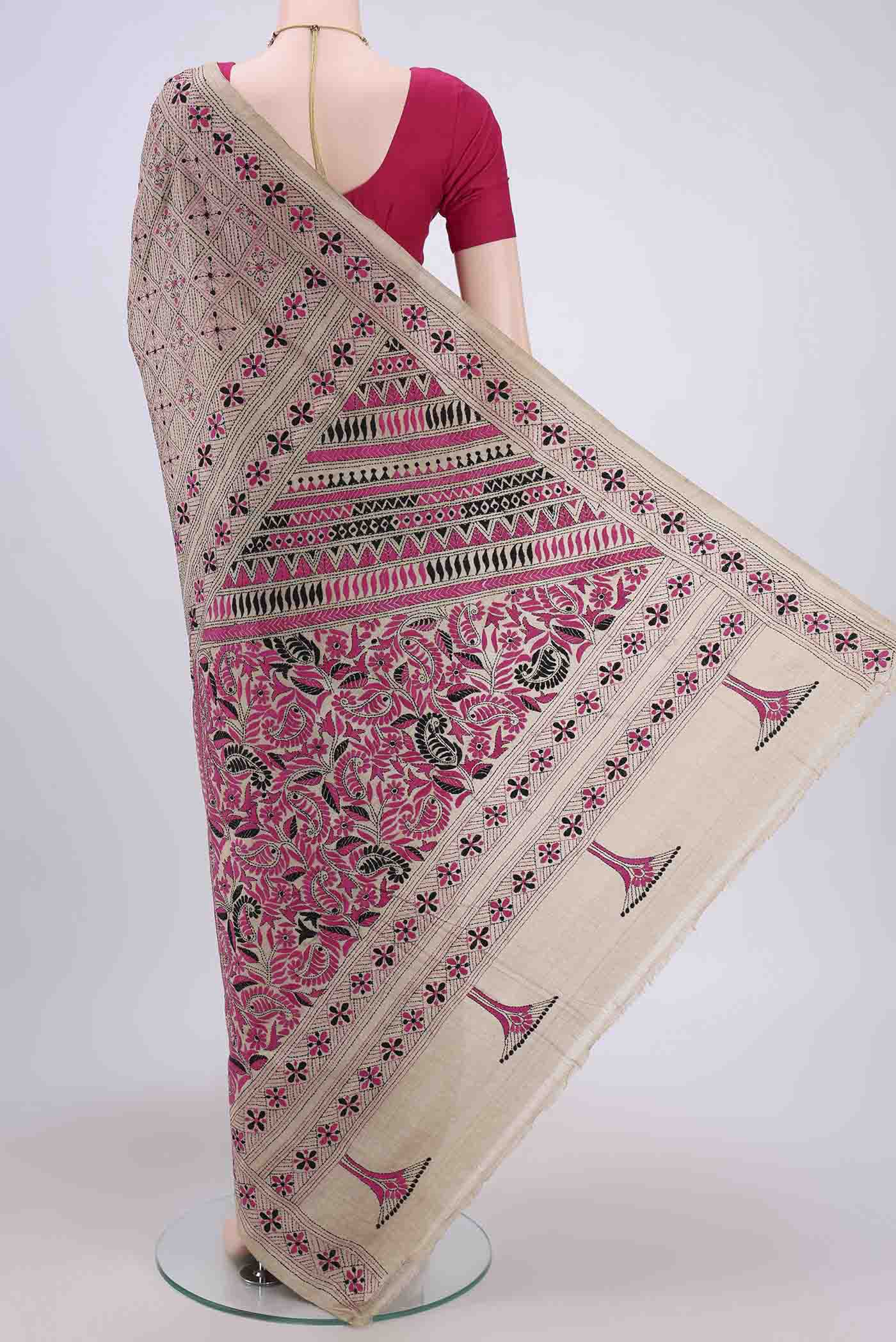 Beige Tussar Silk Saree - Image 3