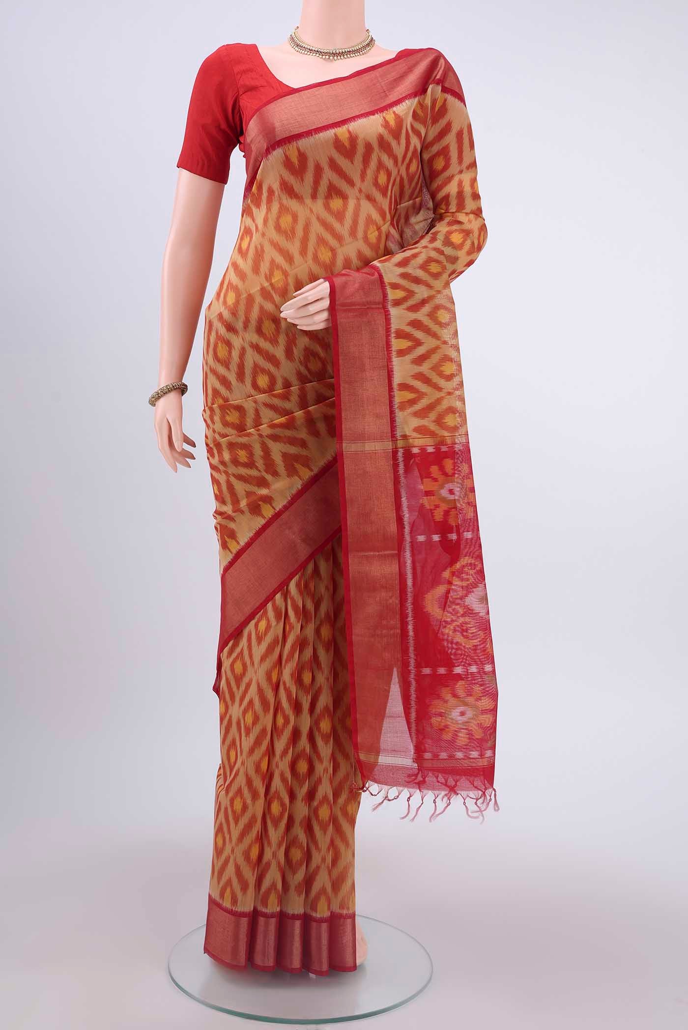 Beige Silk Cotton Saree