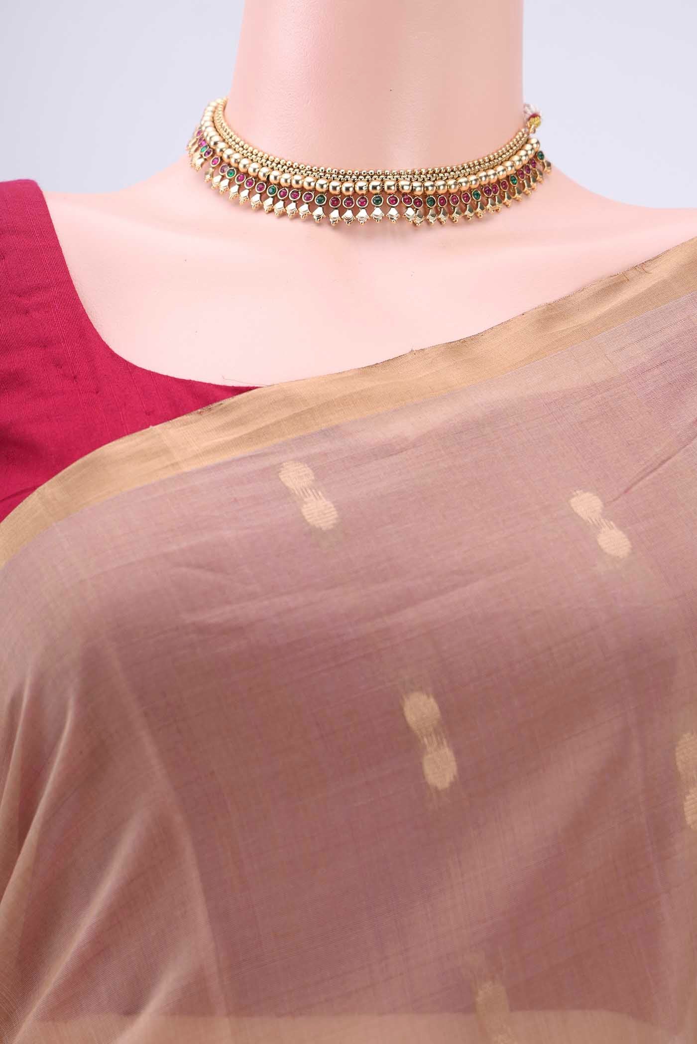 Beige Kora Cotton Saree - Image 2
