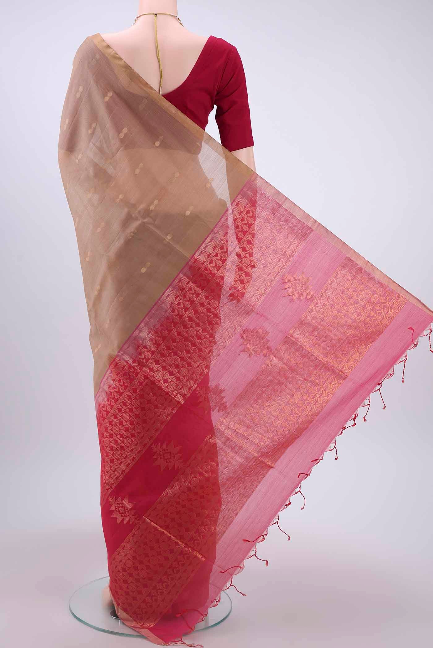 Beige Kora Cotton Saree - Image 3