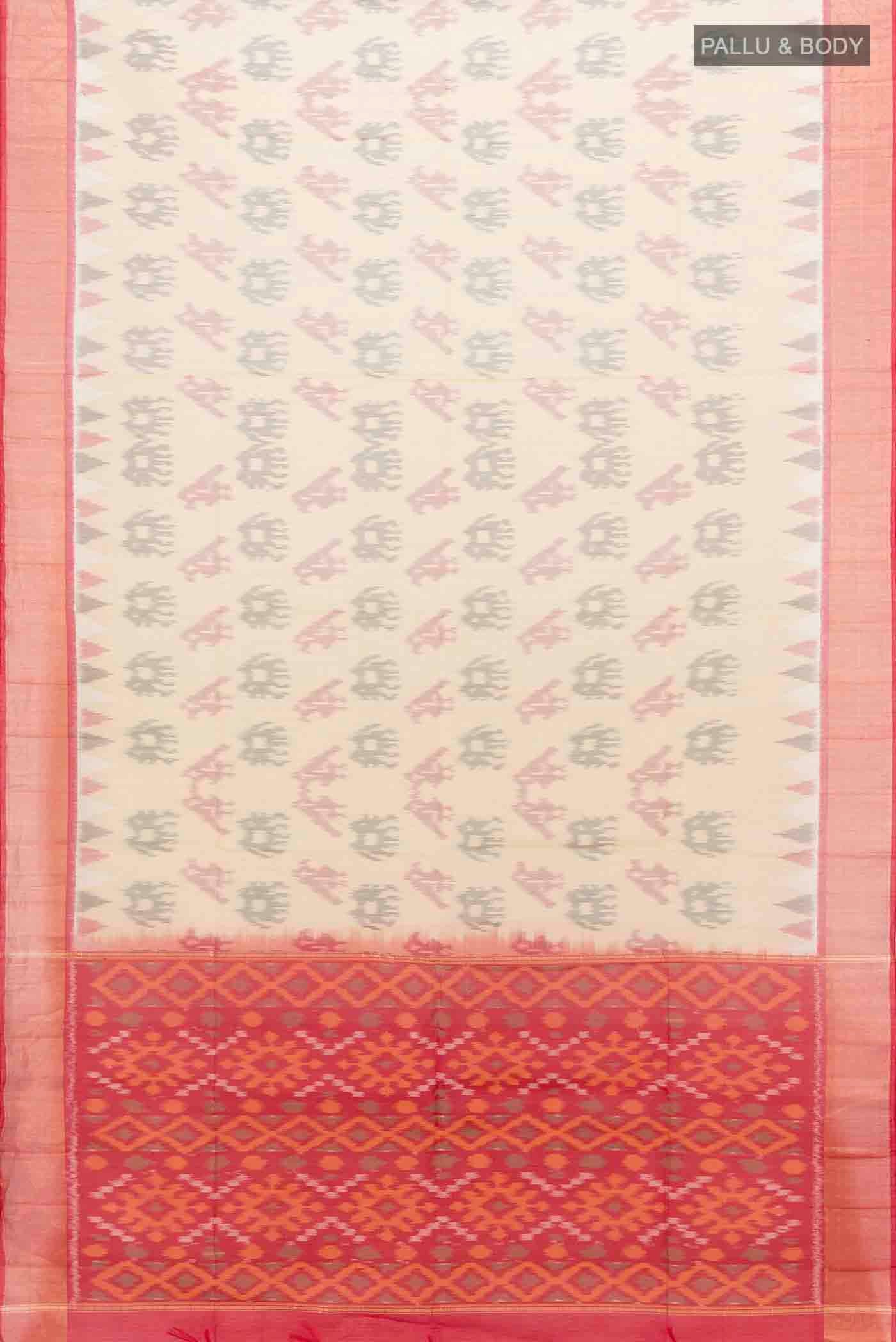 Beige Kora Cotton Saree - Image 5