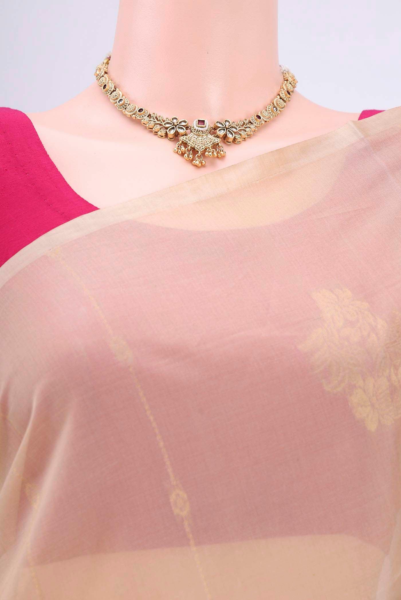 Beige Silk Cotton Saree - Image 2