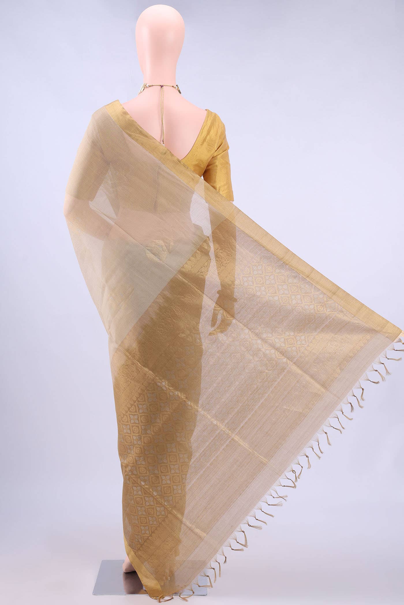 Beige Kora Cotton Saree - Image 2