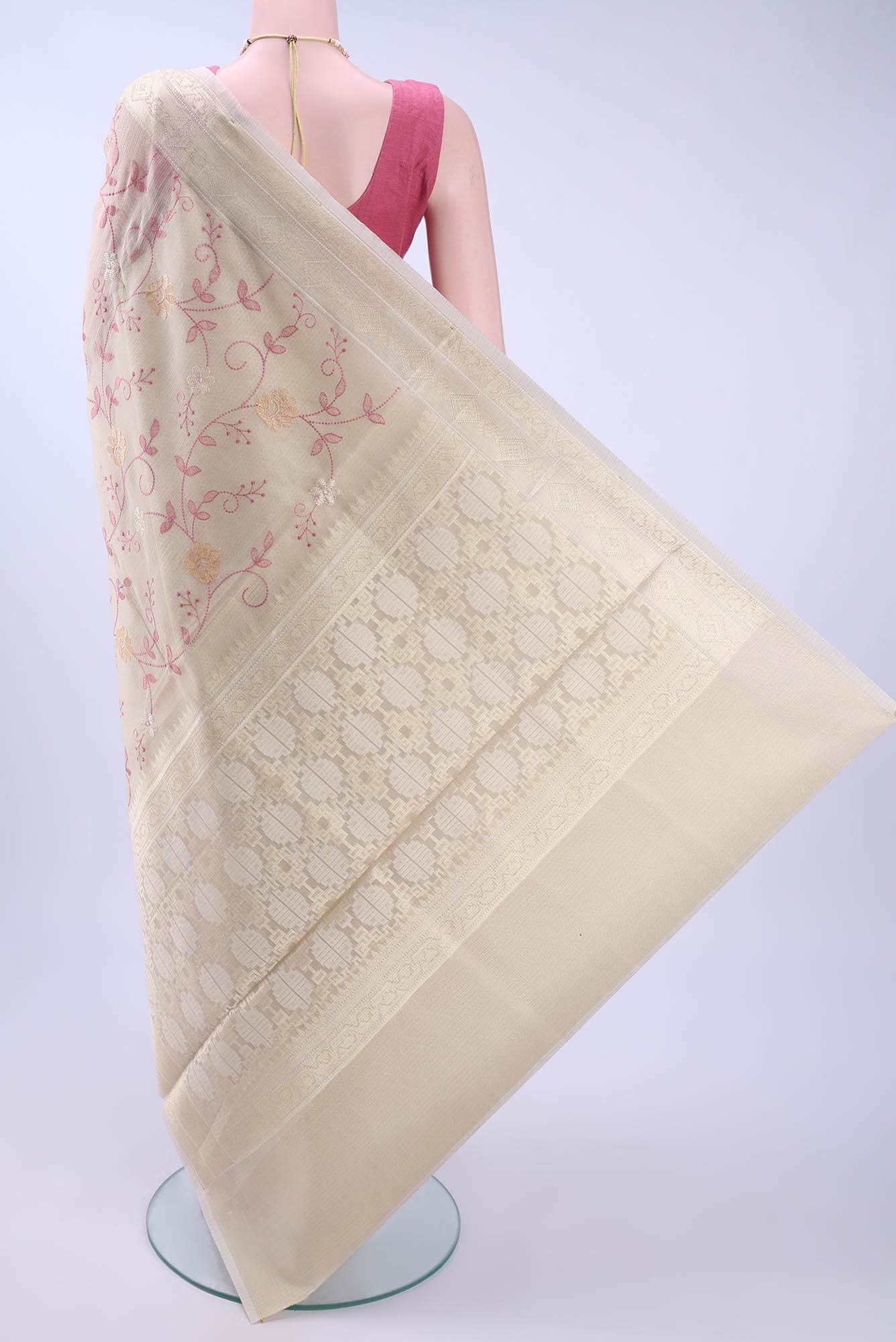 Beige Kota Cotton Saree - Image 2