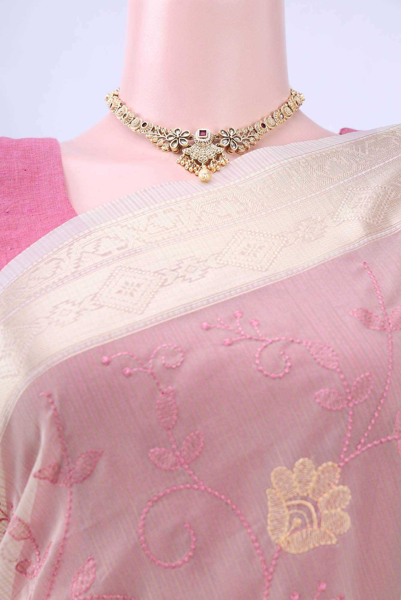 Beige Kota Cotton Saree - Image 3
