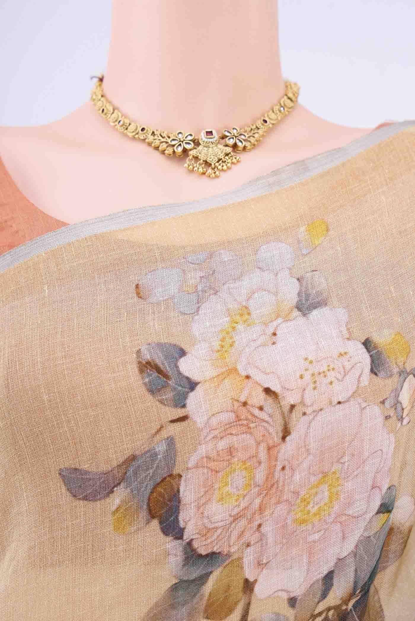 Beige Linen Saree - Image 2