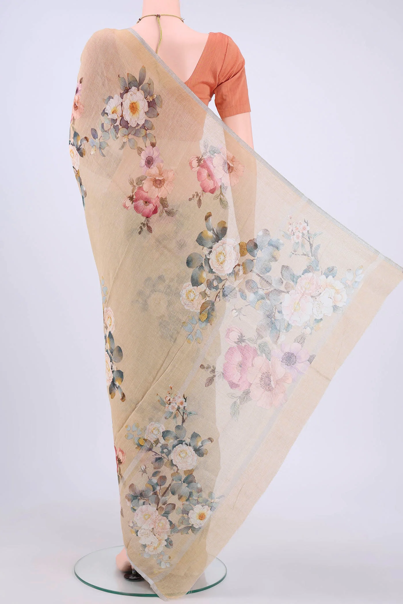 Beige Linen Saree - Image 3