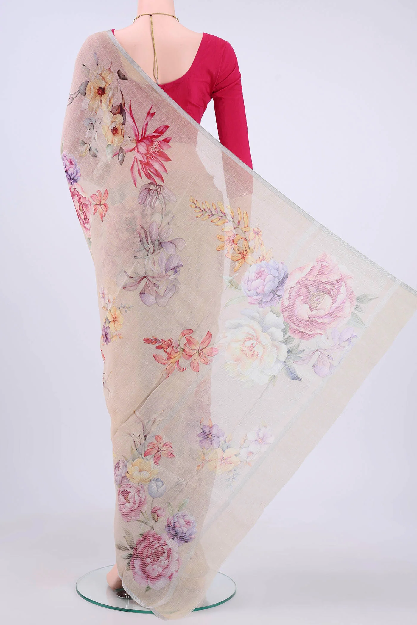 Beige Linen Saree - Image 3