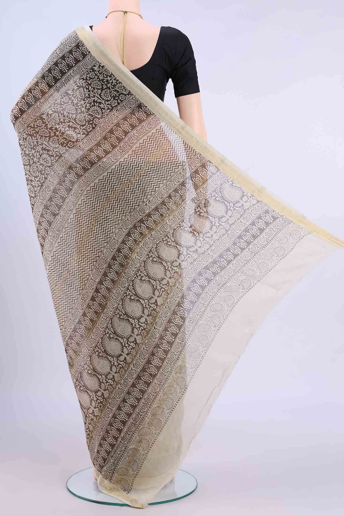 Beige Maheshwari Silk Cotton Saree - Image 2