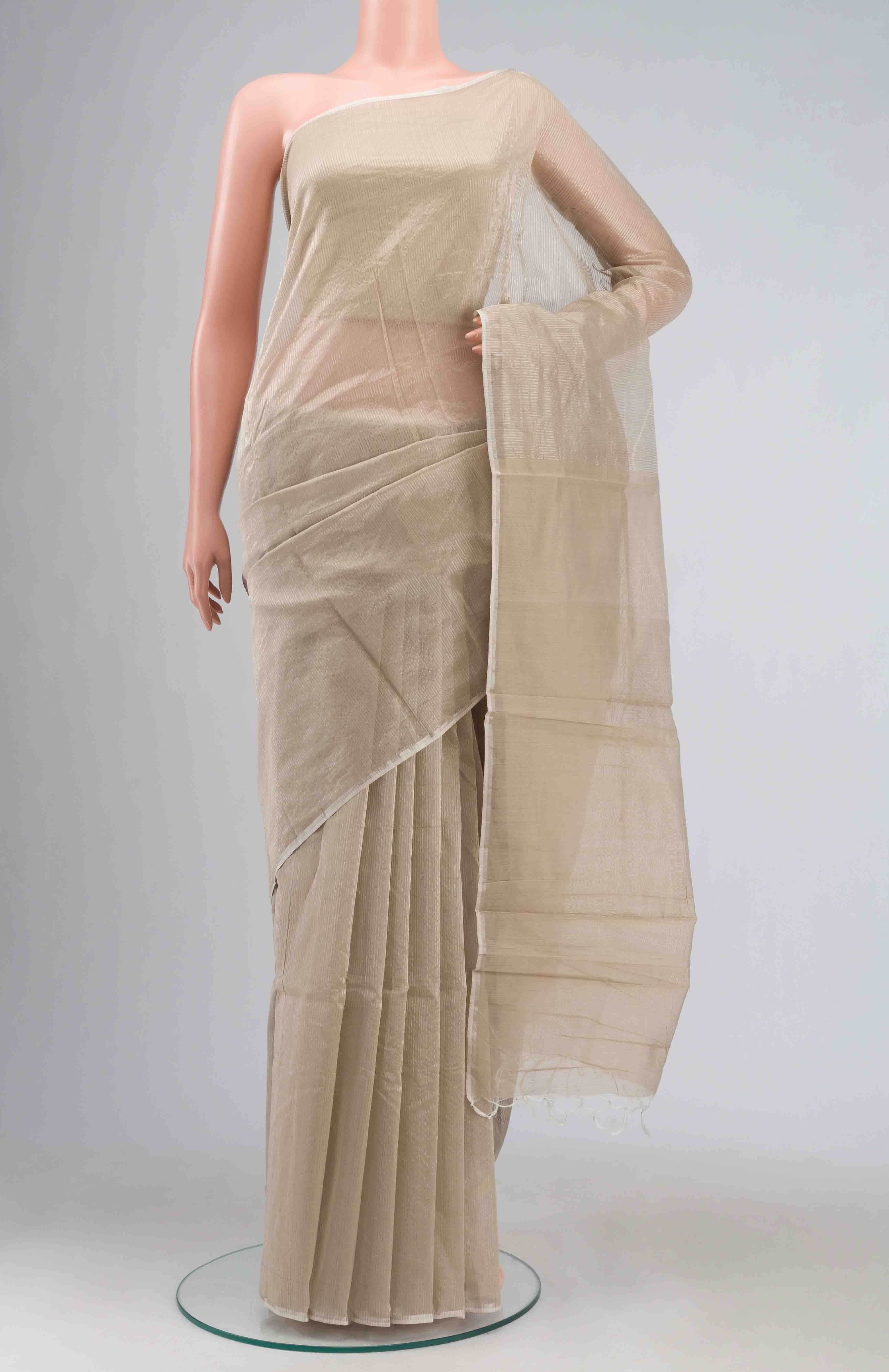 Beige Maheshwari Silk Cotton Saree