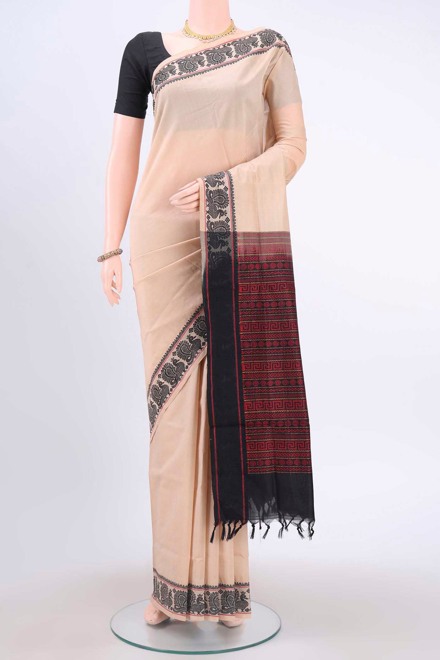 Cream Blended Poly Cotton Saree