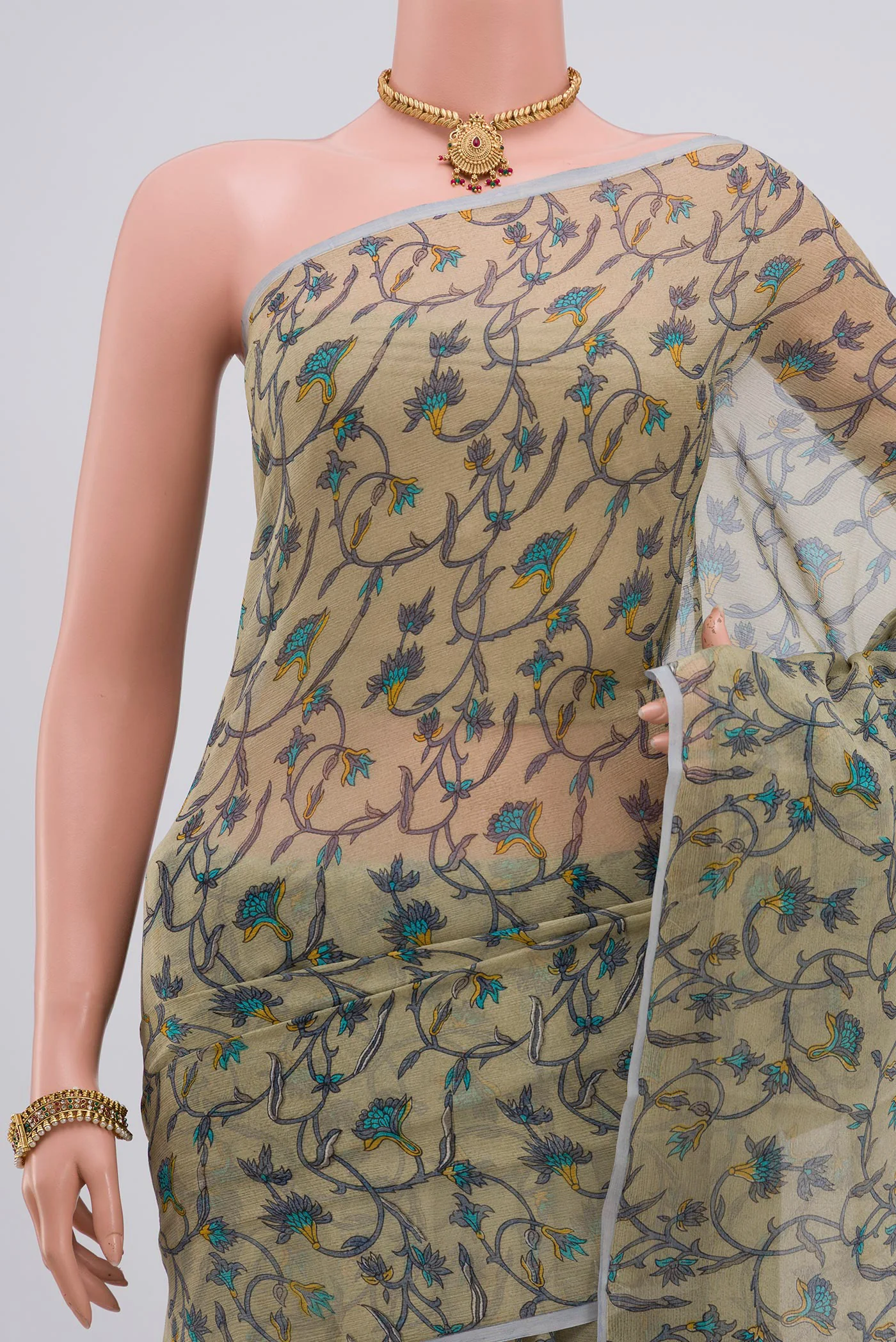 Beige Mysore Chiffon Saree - Image 2