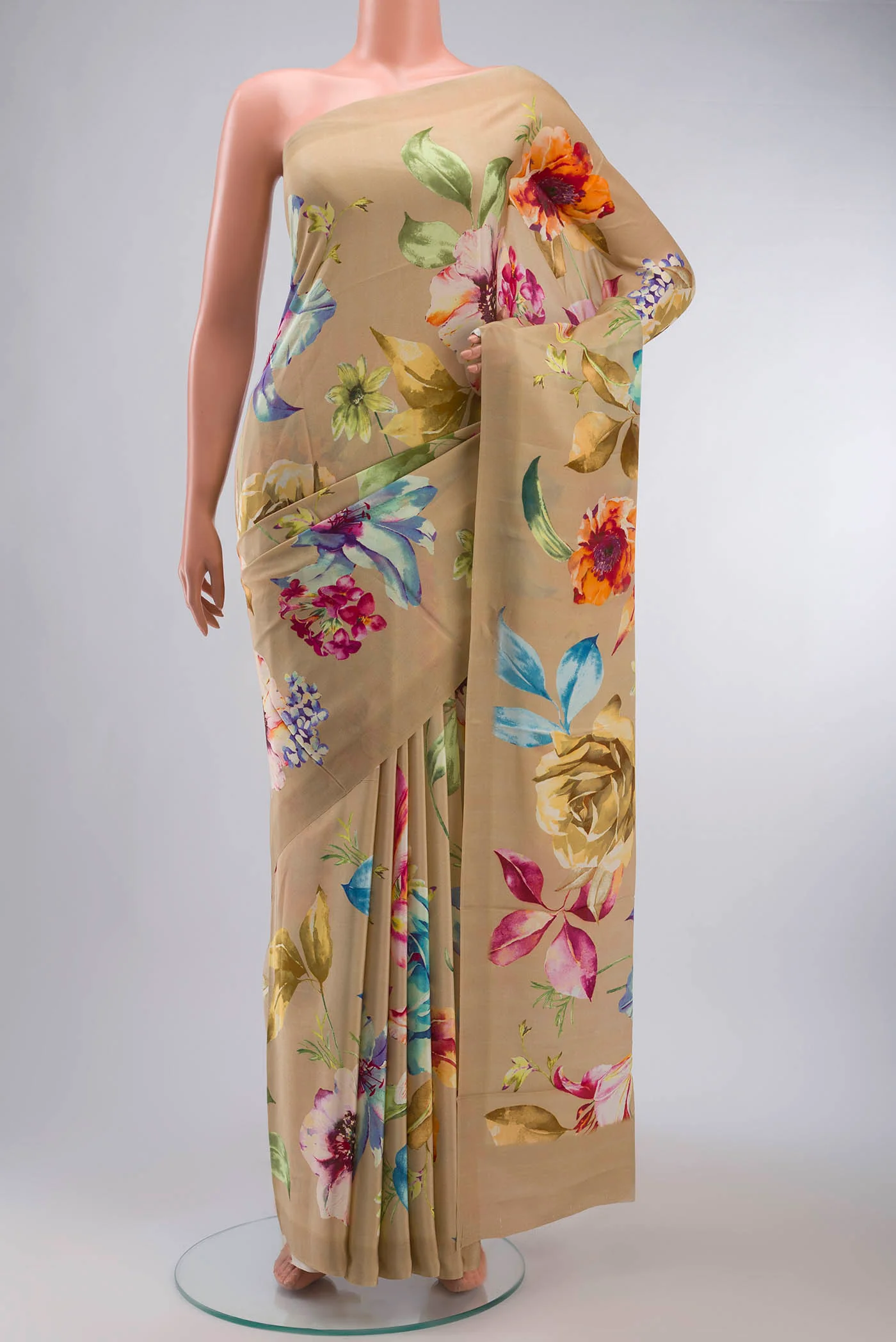 Beige Mysore Crepe Saree