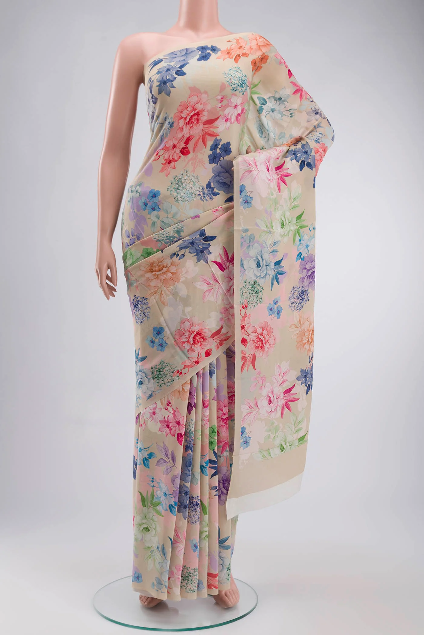 Beige Mysore Crepe Saree