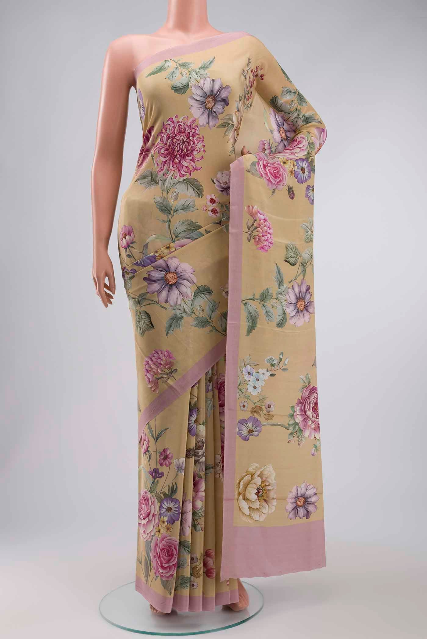 Beige Mysore Crepe Saree