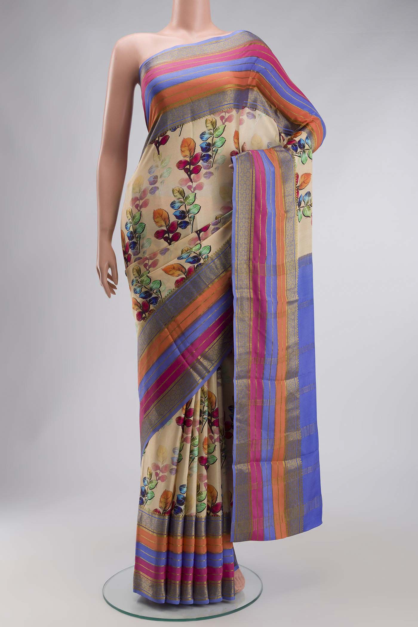 Beige Mysore Crepe Saree