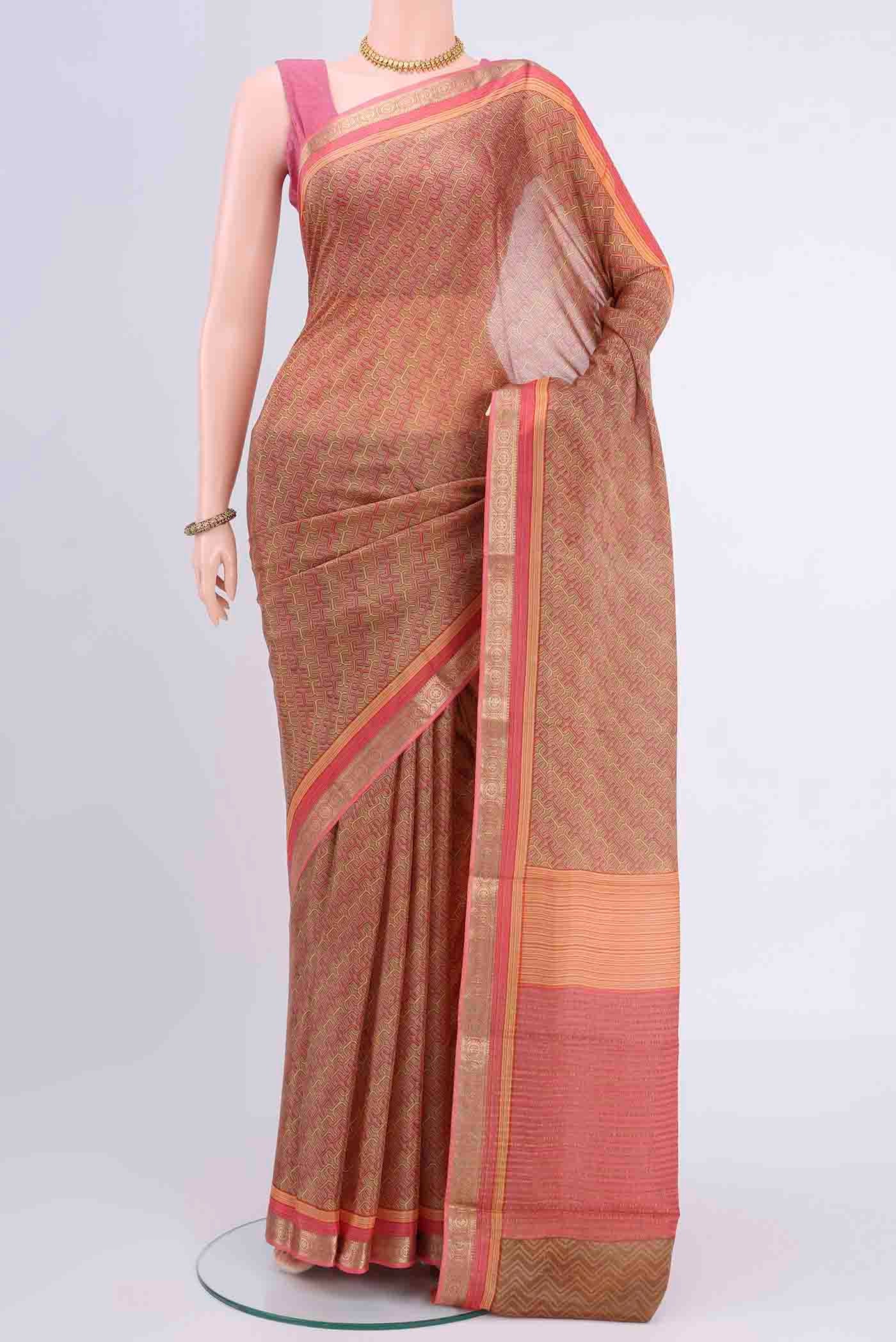 Beige Mysore Crepe Saree