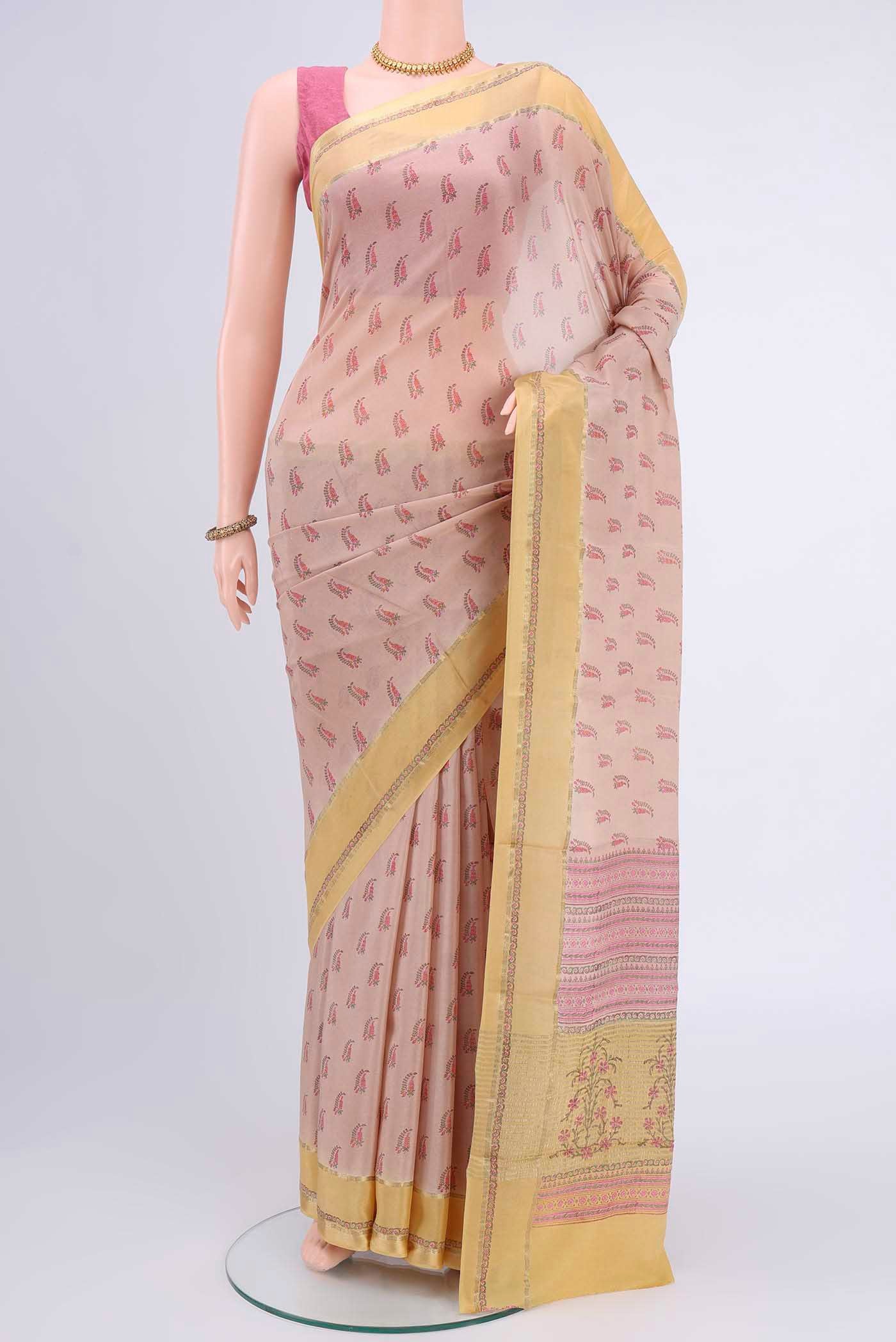 Rose Gold Mysore Crepe Saree