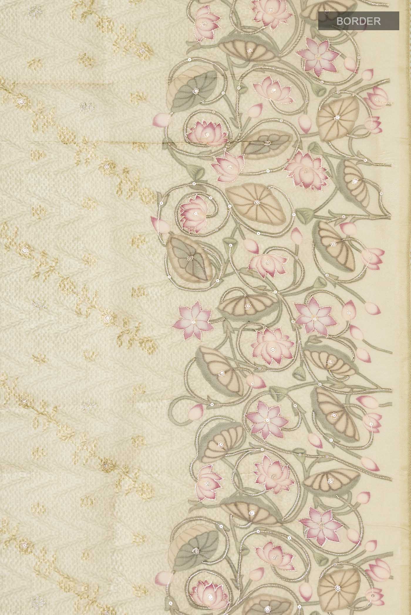 Beige Organza Silk Saree - Image 3