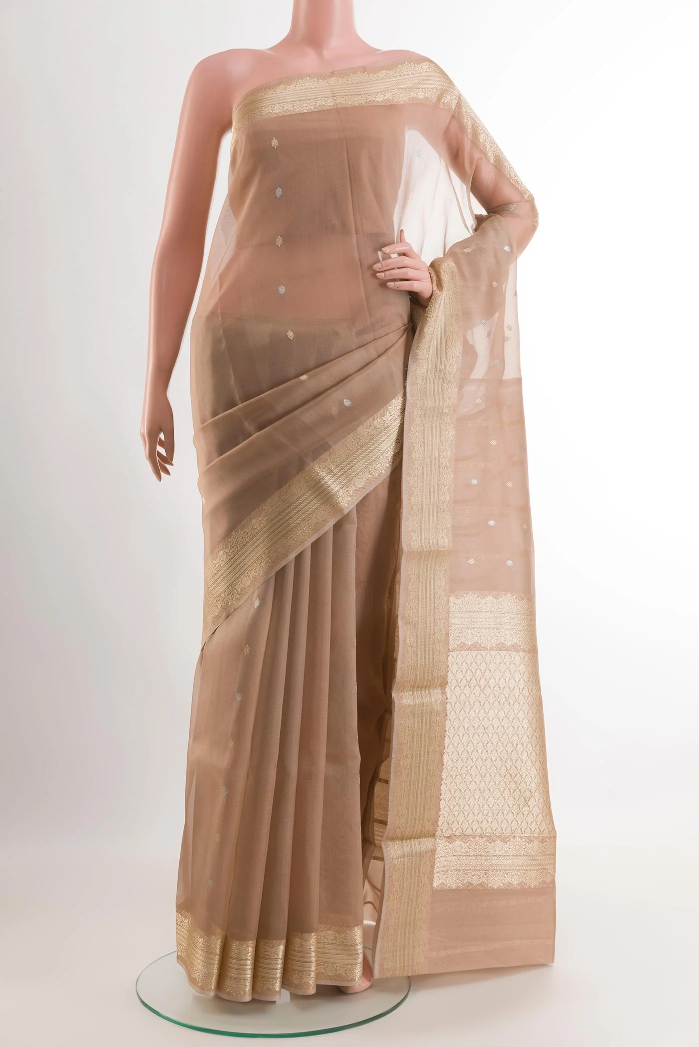 Beige Organza Silk Saree