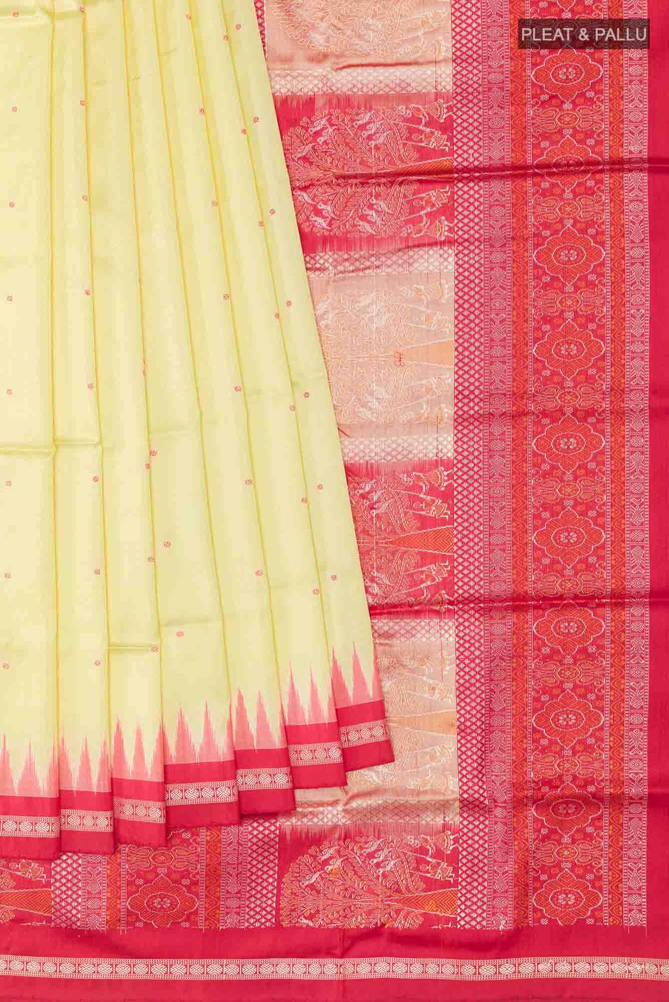 Lemon Yellow Orissa Silk Saree - Image 2